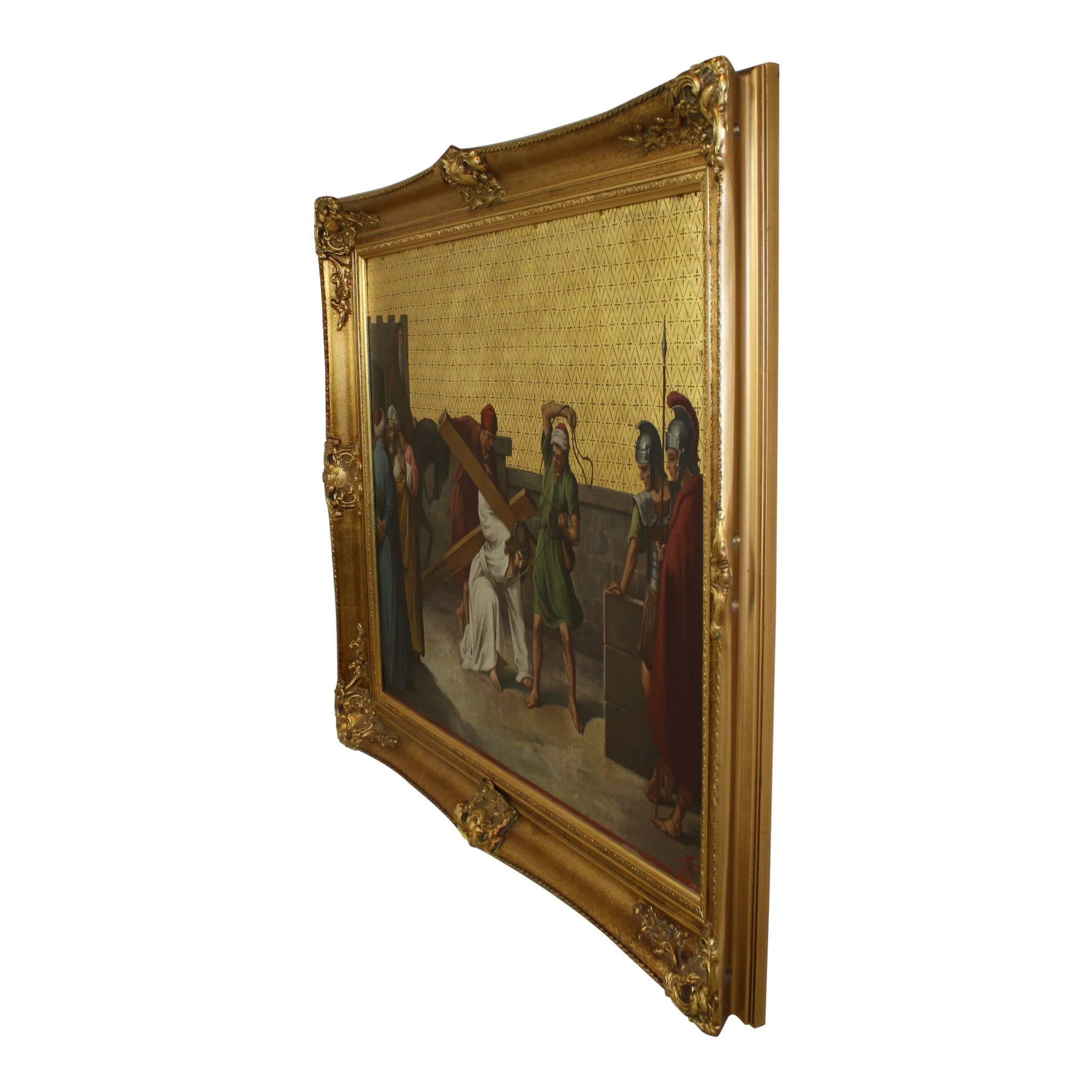 Early 20th Century Oil Painting on Copper Plate of the Third Station of the Cross, circa 1920