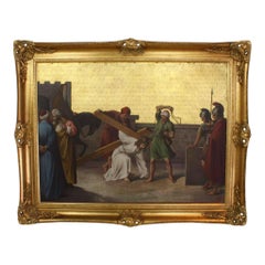 Oil Painting on Copper Plate of the Third Station of the Cross, circa 1920