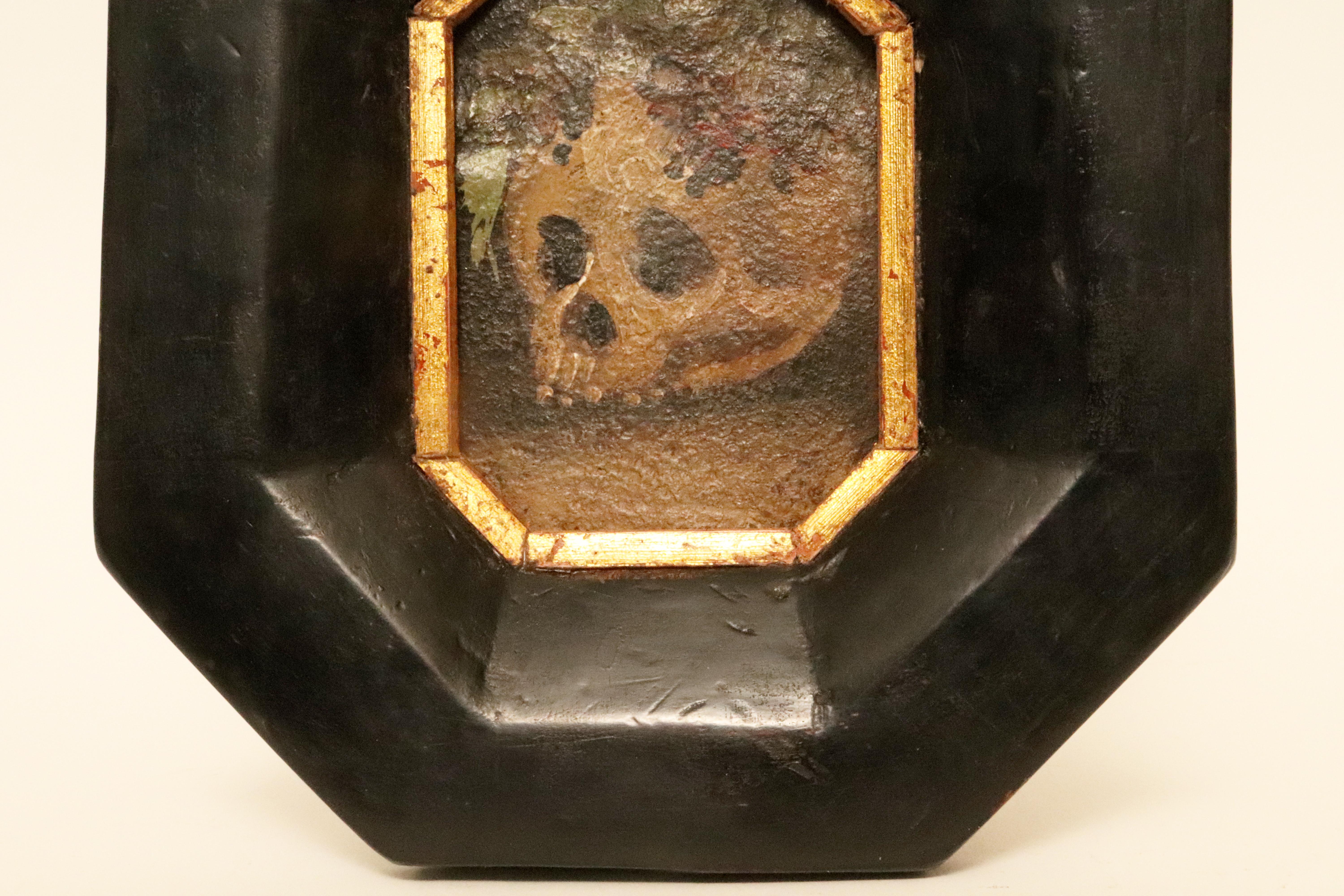 Oil painting on iron plate depicting a Vanitas, Italy late 17th century. In Good Condition For Sale In Milan, IT