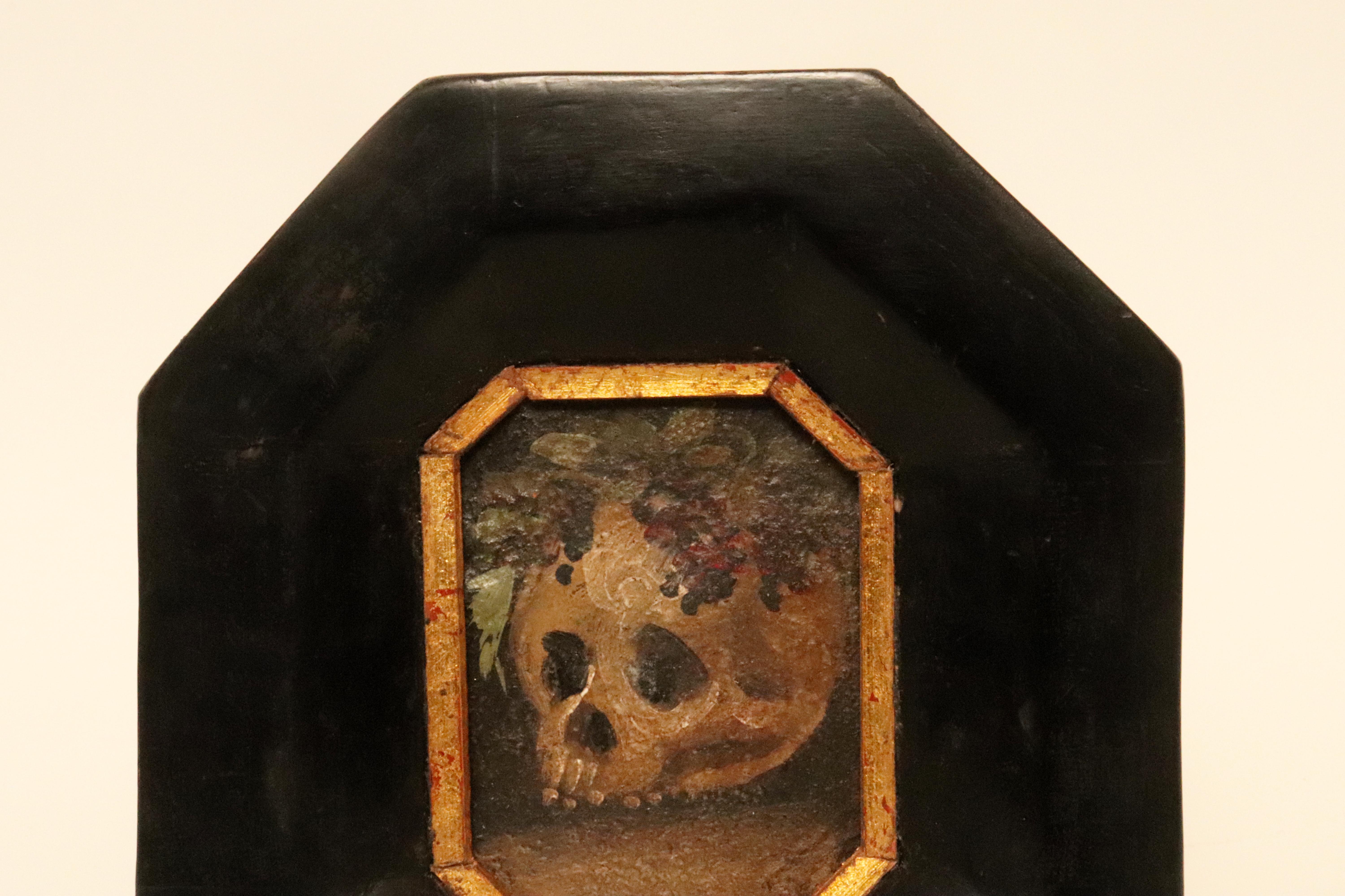 17th Century Oil painting on iron plate depicting a Vanitas, Italy late 17th century. For Sale