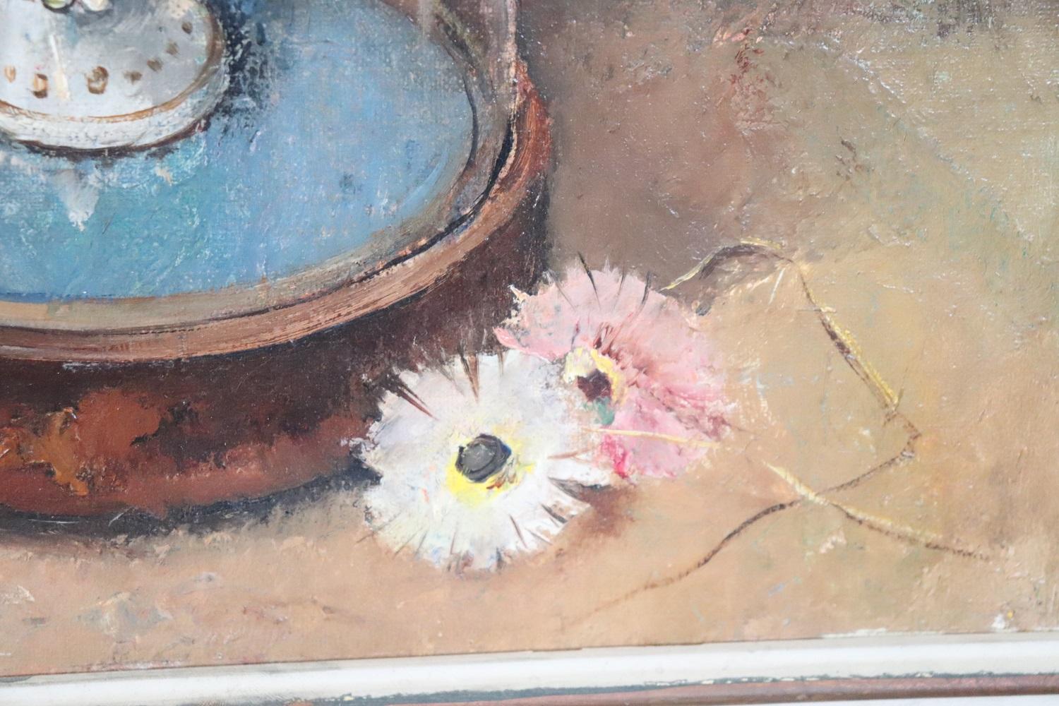 Italian Oil Painting on Masonite Still Life with Flowers, Signed and Dated 1938 For Sale