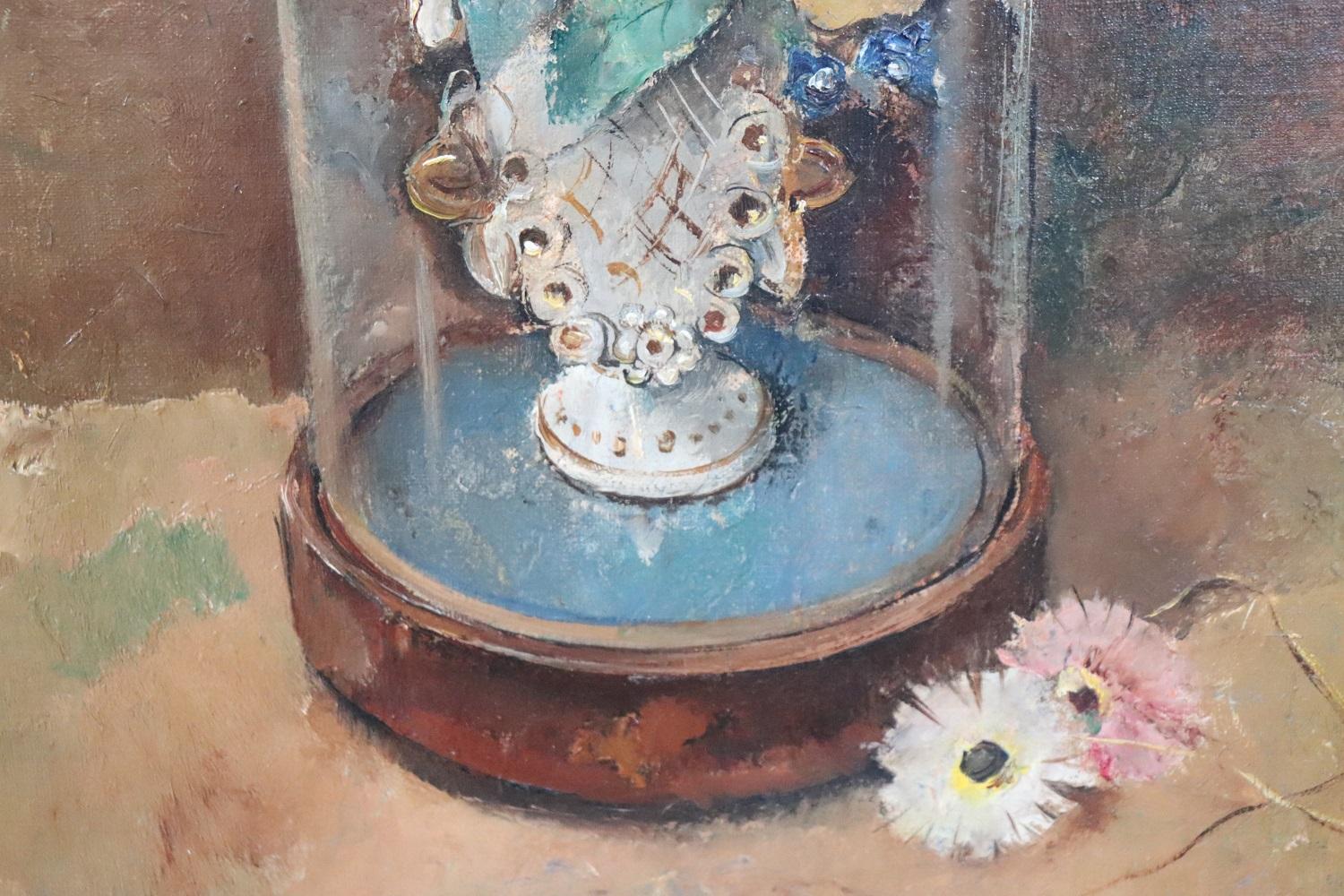 Oiled Oil Painting on Masonite Still Life with Flowers, Signed and Dated 1938 For Sale