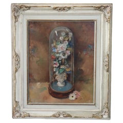 Oil Painting on Masonite Still Life with Flowers, Signed and Dated 1938