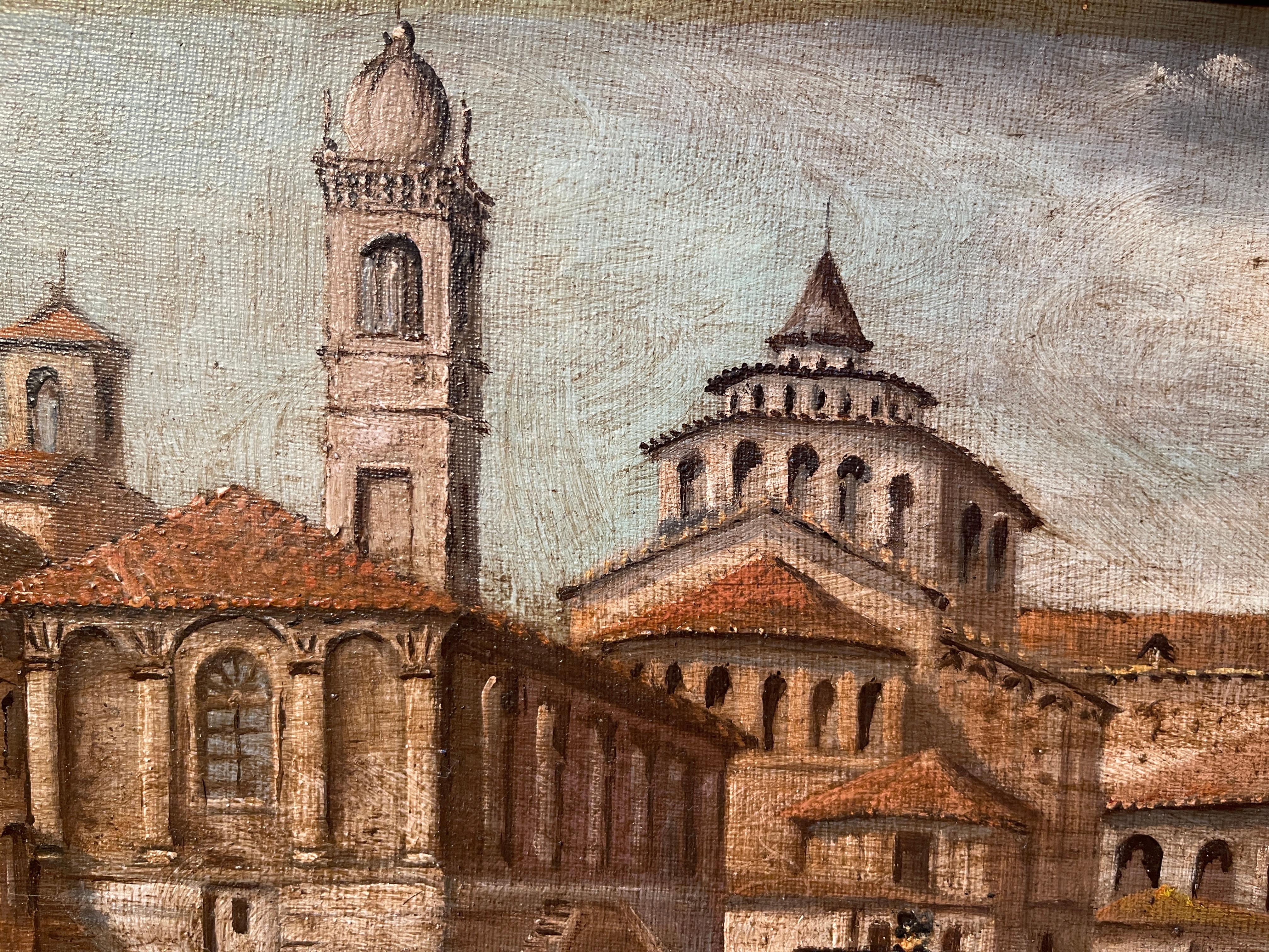 italien Peinture à l'huile sur panneau, 20e siècle, Vergani, paysage en vente