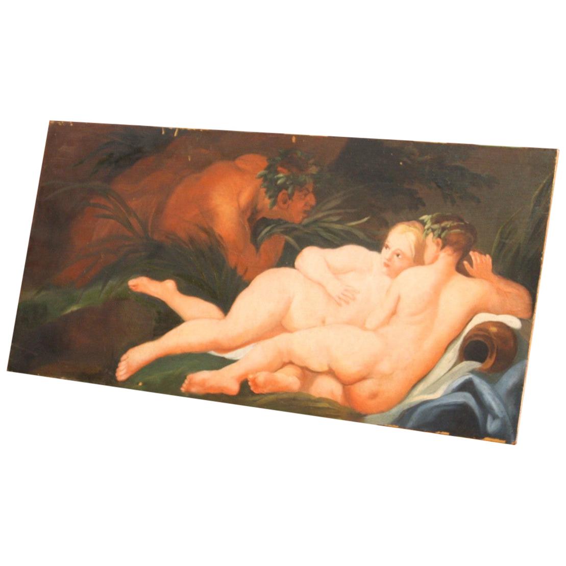 Oil Painting on Panel Depicting Nudes, 20th Century For Sale