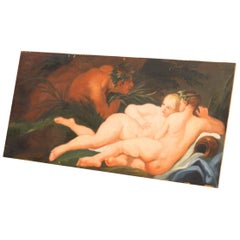 Oil Painting on Panel Depicting Nudes, 20th Century