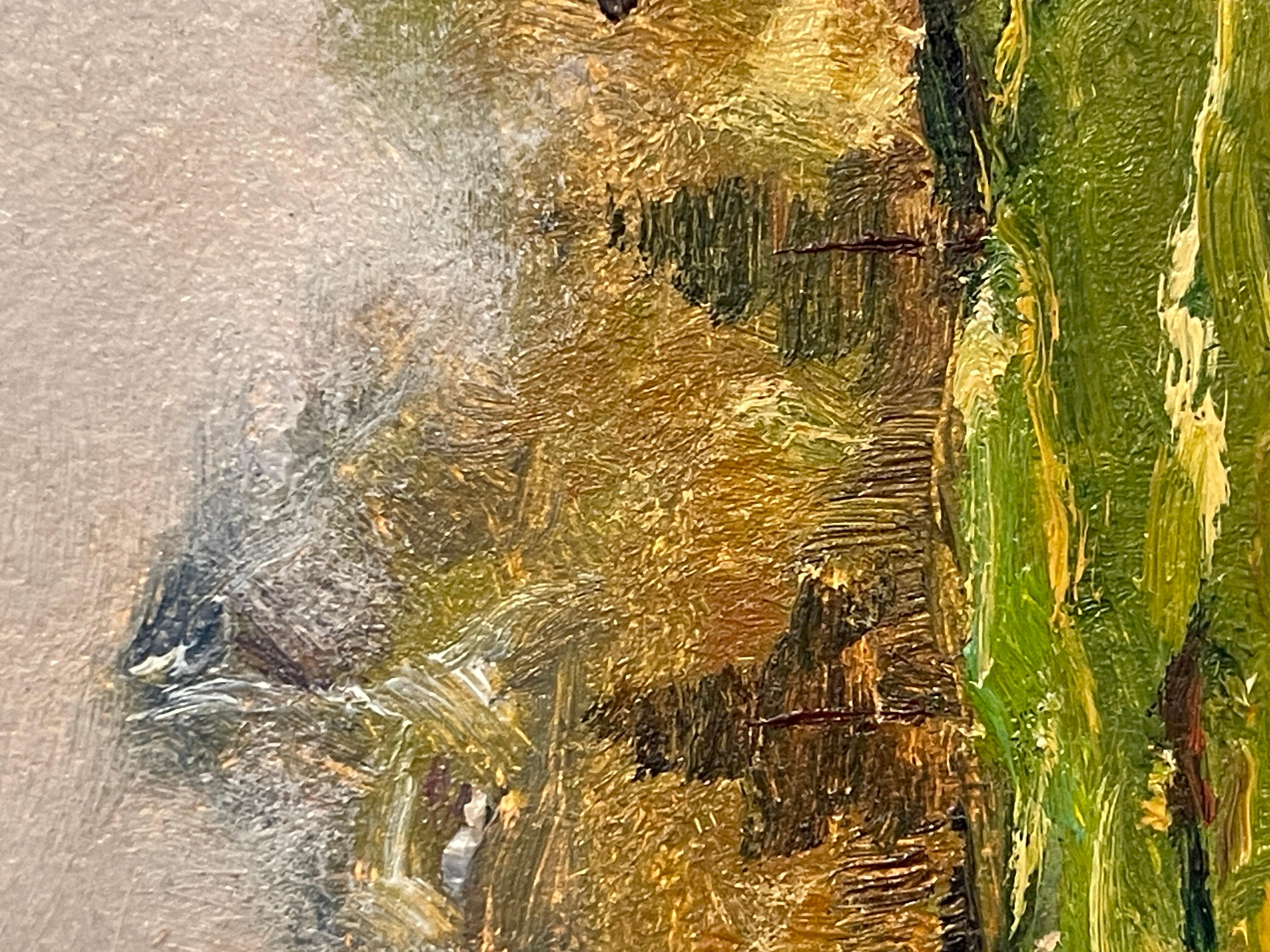 Italian Oil painting on panel, Mountain landscape, Manfredi, 20th century For Sale