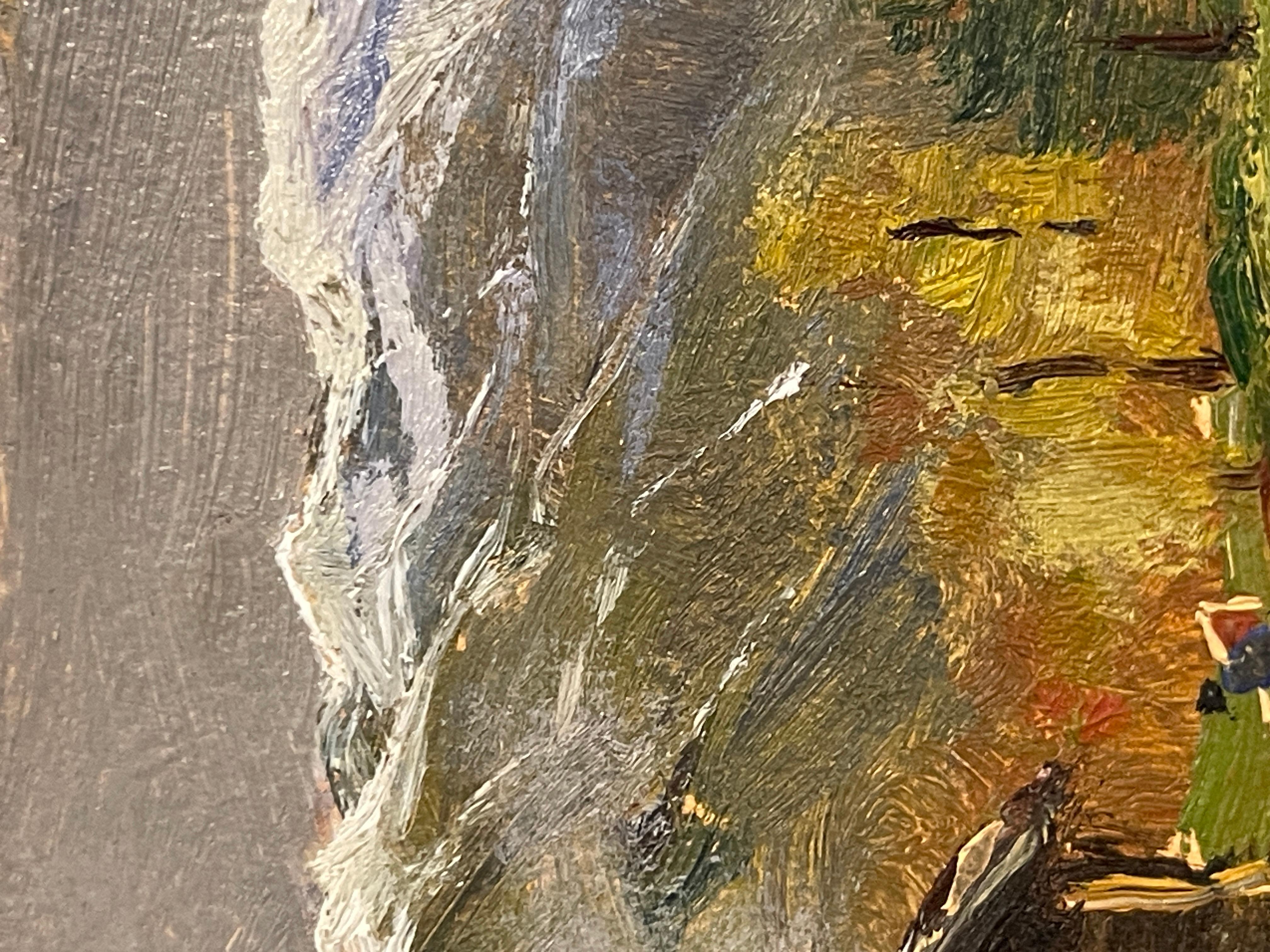 Hand-Painted Oil painting on panel, Mountain landscape, Manfredi, 20th century For Sale