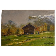 Oil painting on panel, Mountain landscape, Manfredi, 20th century