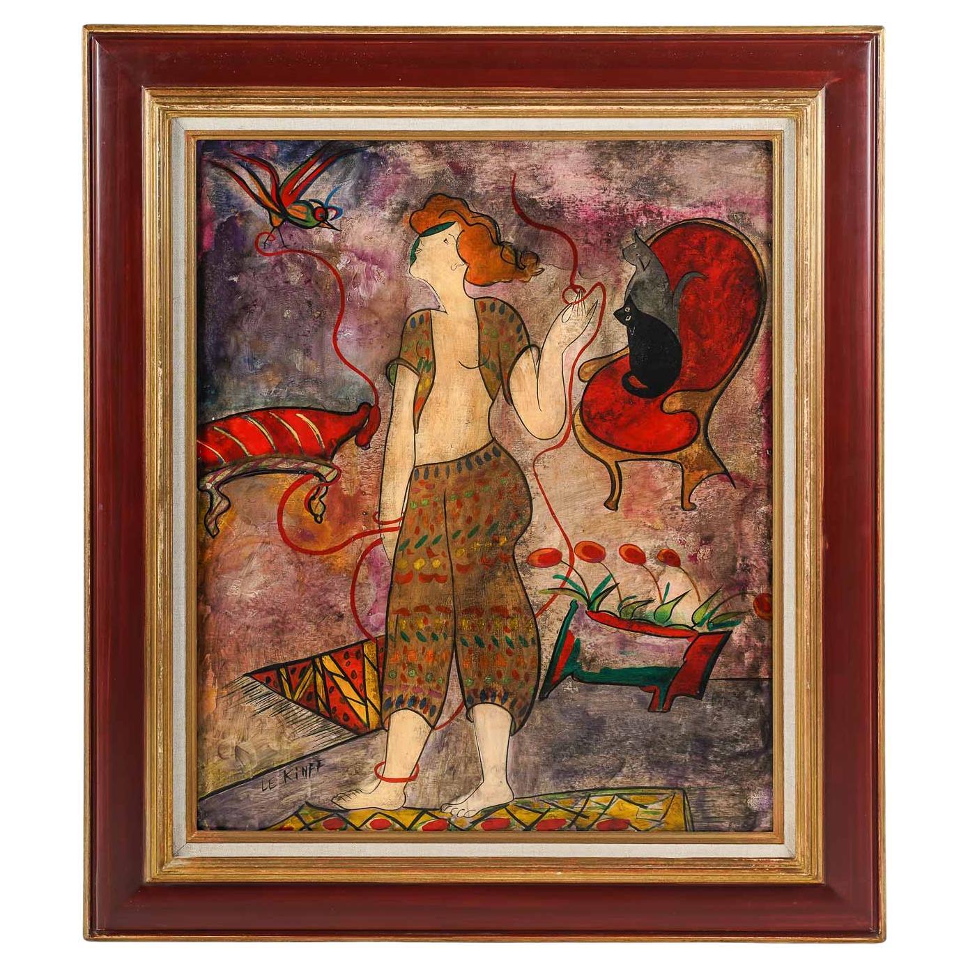 Oil Painting on Panel, Signed " Linda Le Kinff ", Danseuse De L'est For Sale