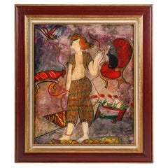 Oil Painting on Panel, Signed " Linda Le Kinff ", Danseuse De L'est