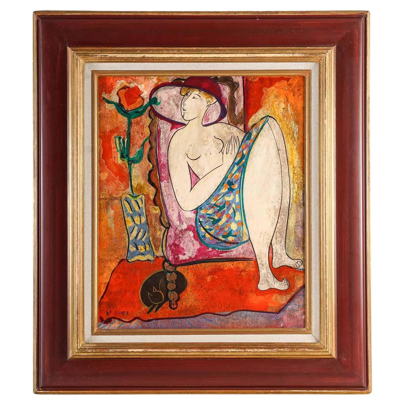Pittura a olio su pannello, firmata "Linda Le Kinff".