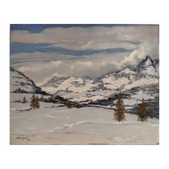 Oil painting on panel, Snowy mountain landscape, Manfredi, 20th century
