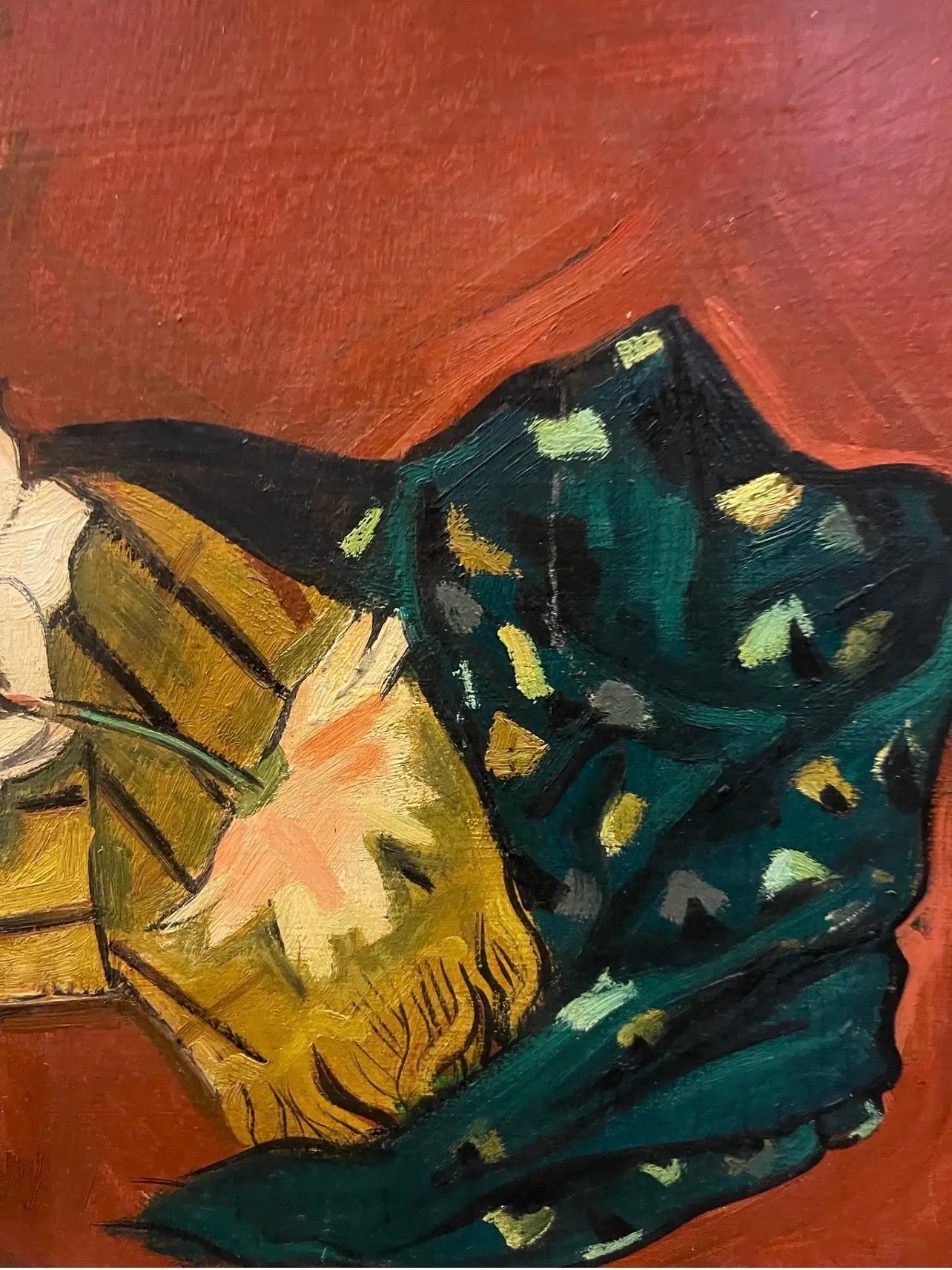 Hand-Painted Oil Painting on Panel Still Life With Jewelry Signed Antoine Martinez 1940 For Sale