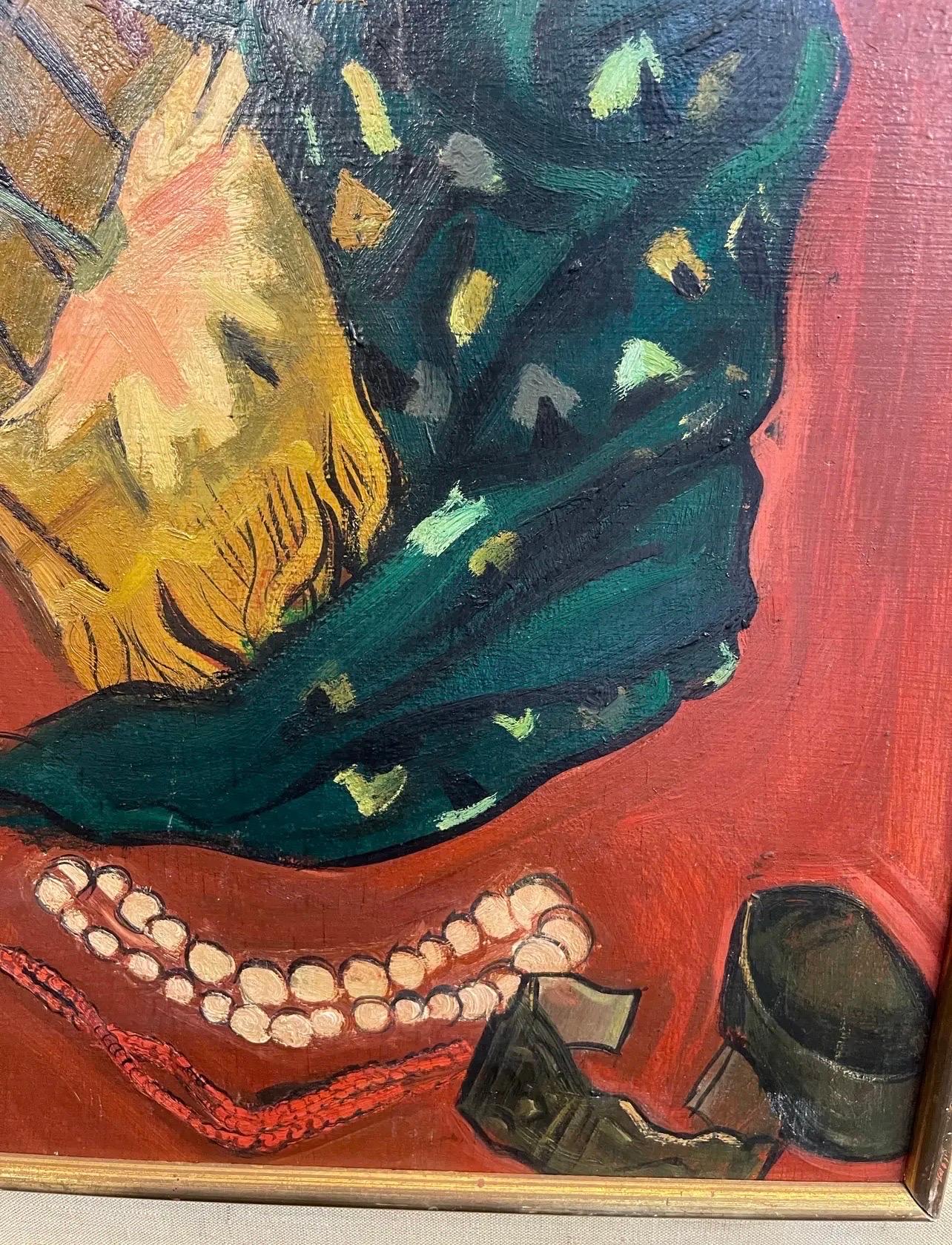 20th Century Oil Painting on Panel Still Life With Jewelry Signed Antoine Martinez 1940 For Sale