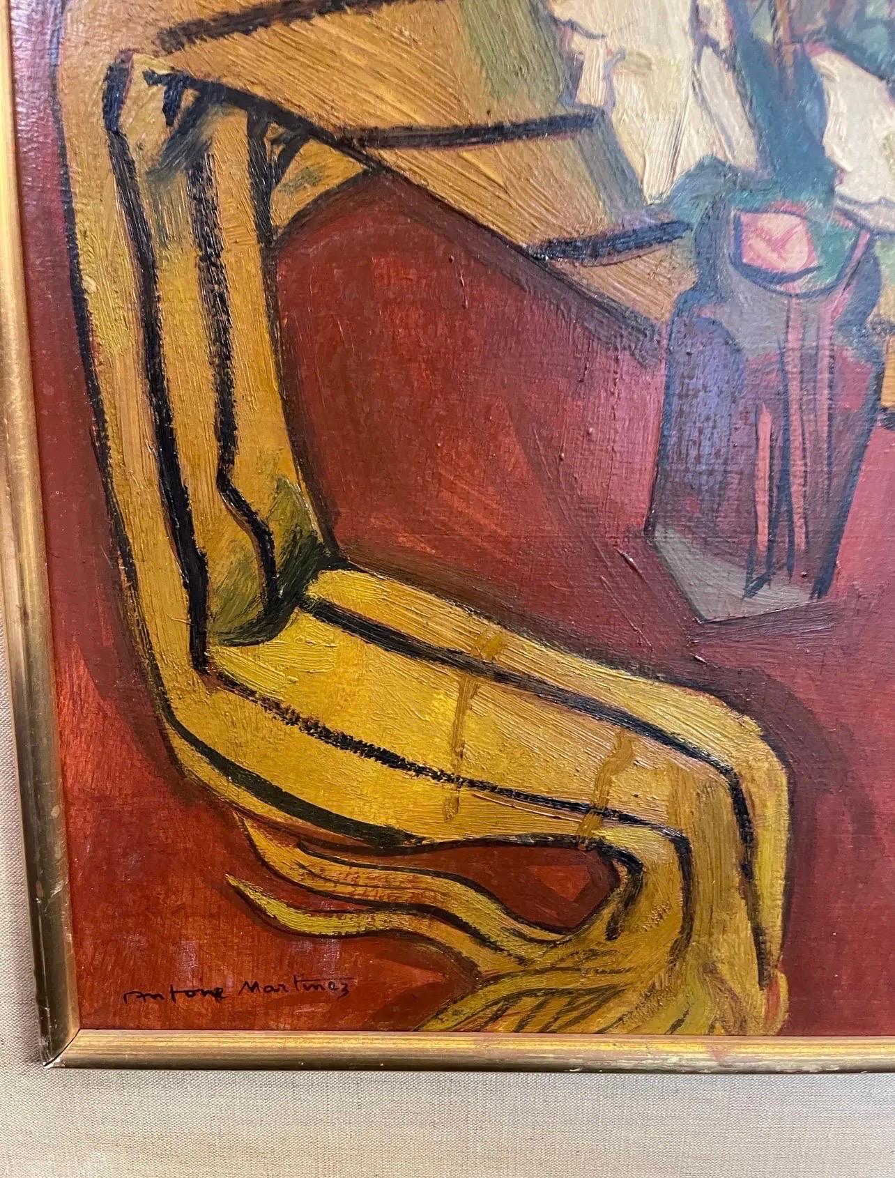Oil Painting on Panel Still Life With Jewelry Signed Antoine Martinez 1940 For Sale 2