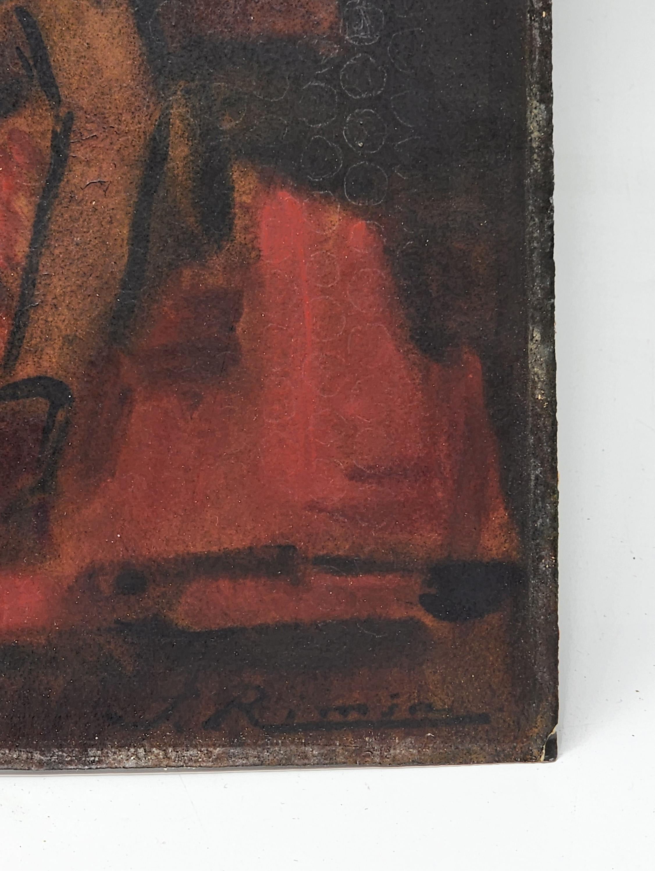 Mid-Century Modern Oil painting on paper by Jonas Rimsa For Sale