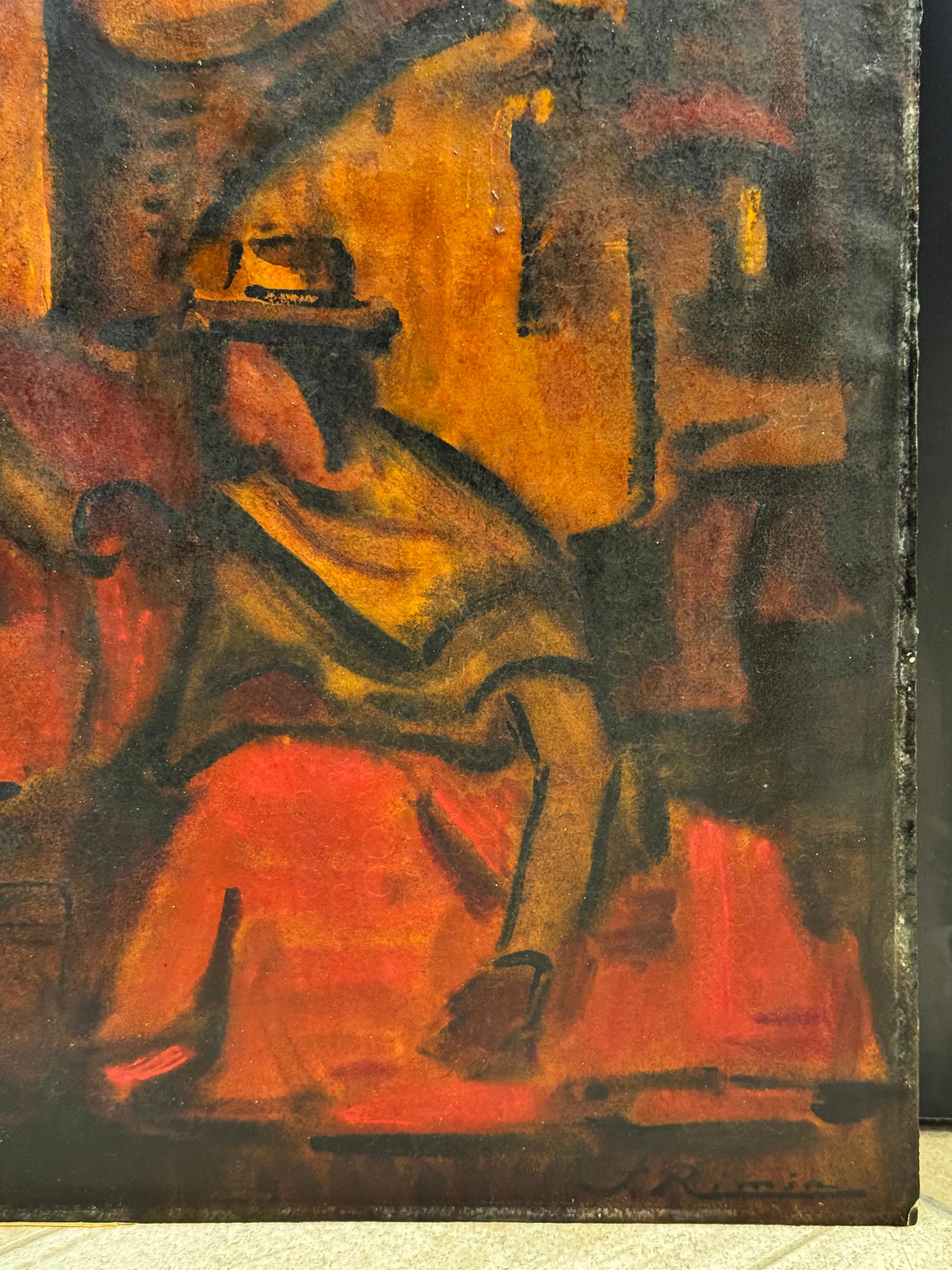 Ölgemälde auf Papier von Jonas Rimsa (Bolivianisch) im Angebot