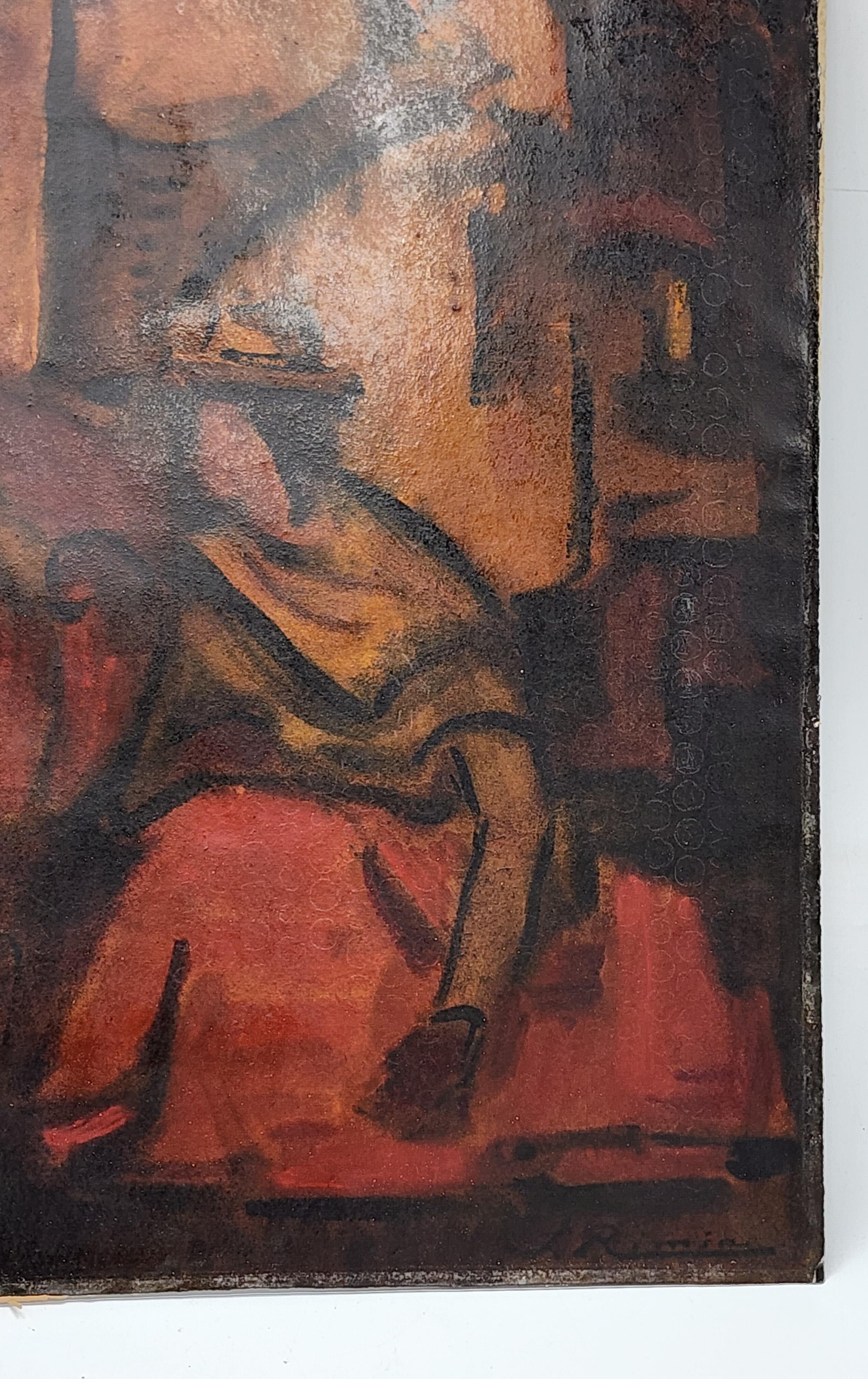 Bolivian Oil painting on paper by Jonas Rimsa For Sale