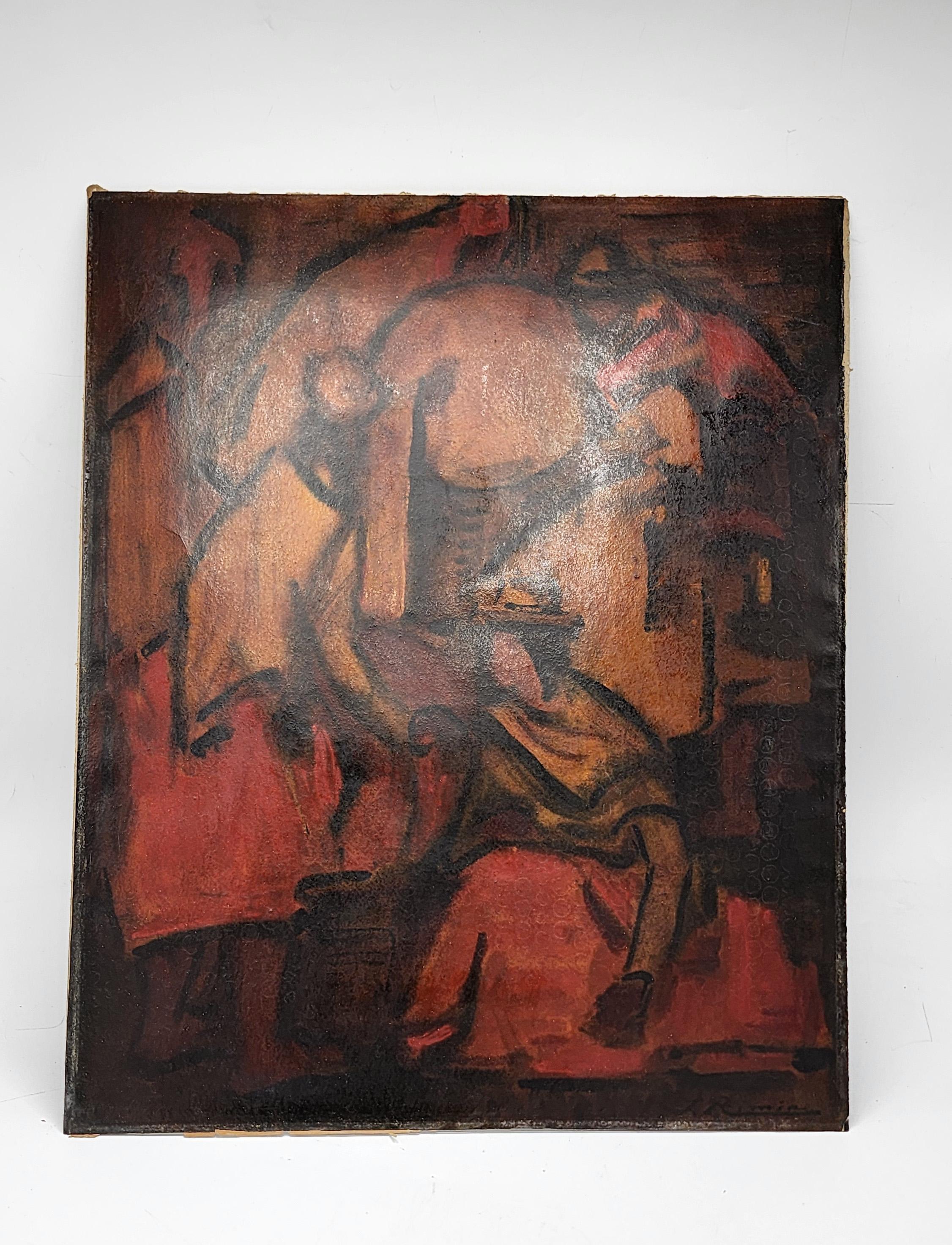 Hand-Painted Oil painting on paper by Jonas Rimsa For Sale
