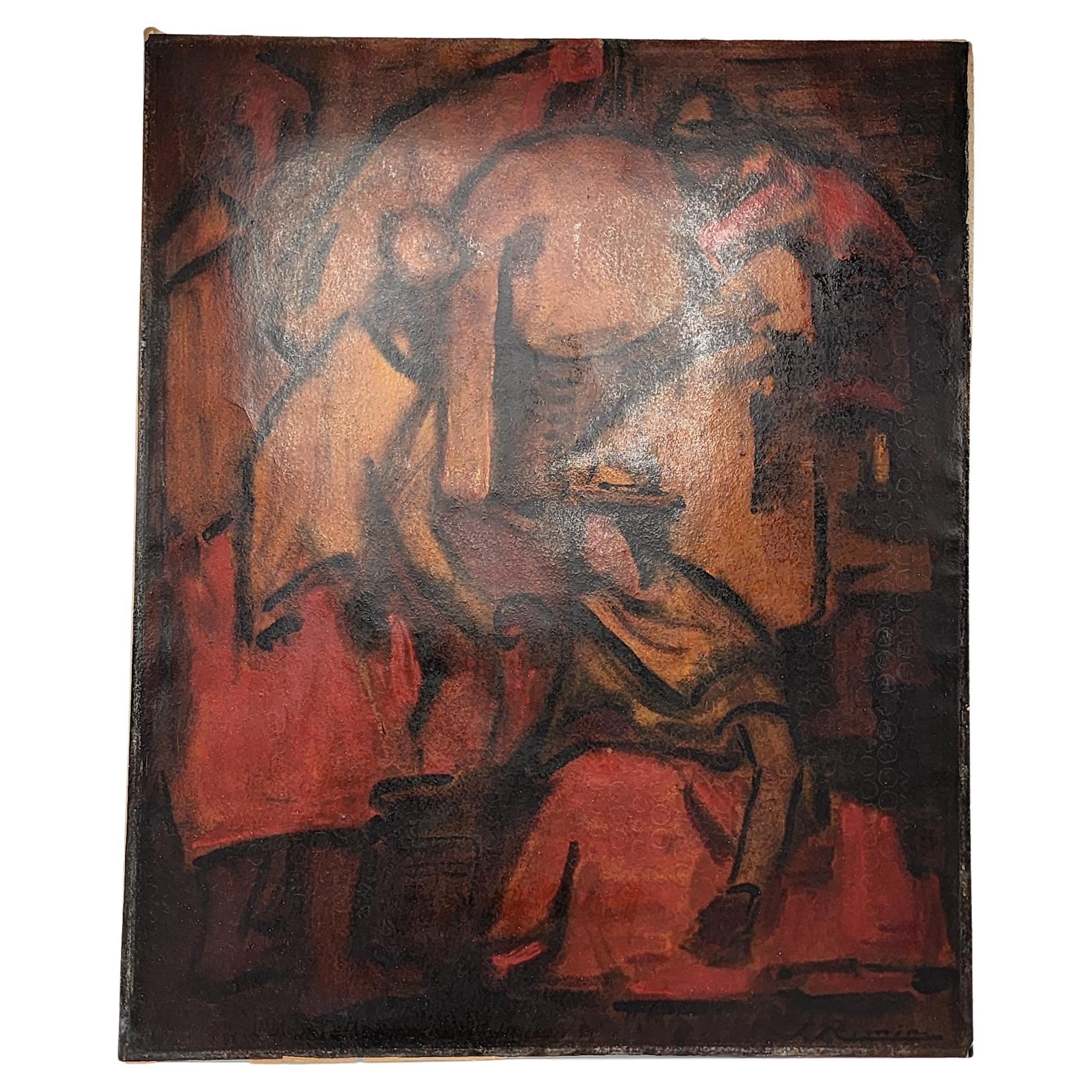 Oil painting on paper by Jonas Rimsa For Sale