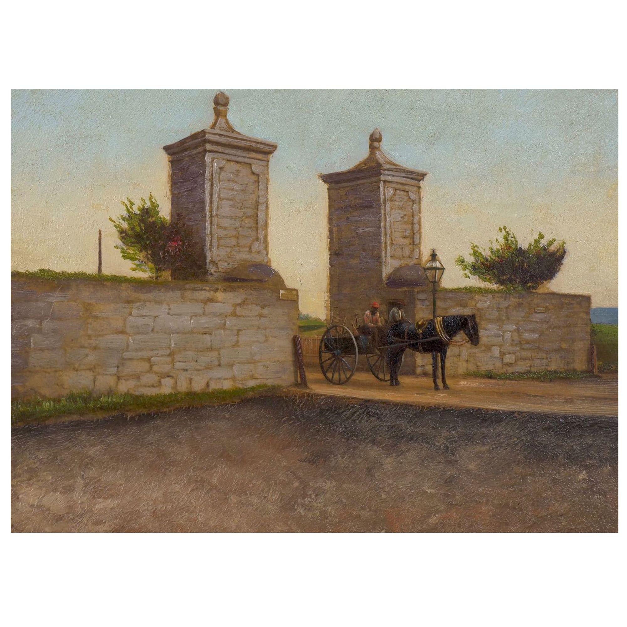 Ölgemälde auf Fotografie „Old City Gate, St. Augustine, Florida“ nach John St. (Amerikanische Klassik) im Angebot