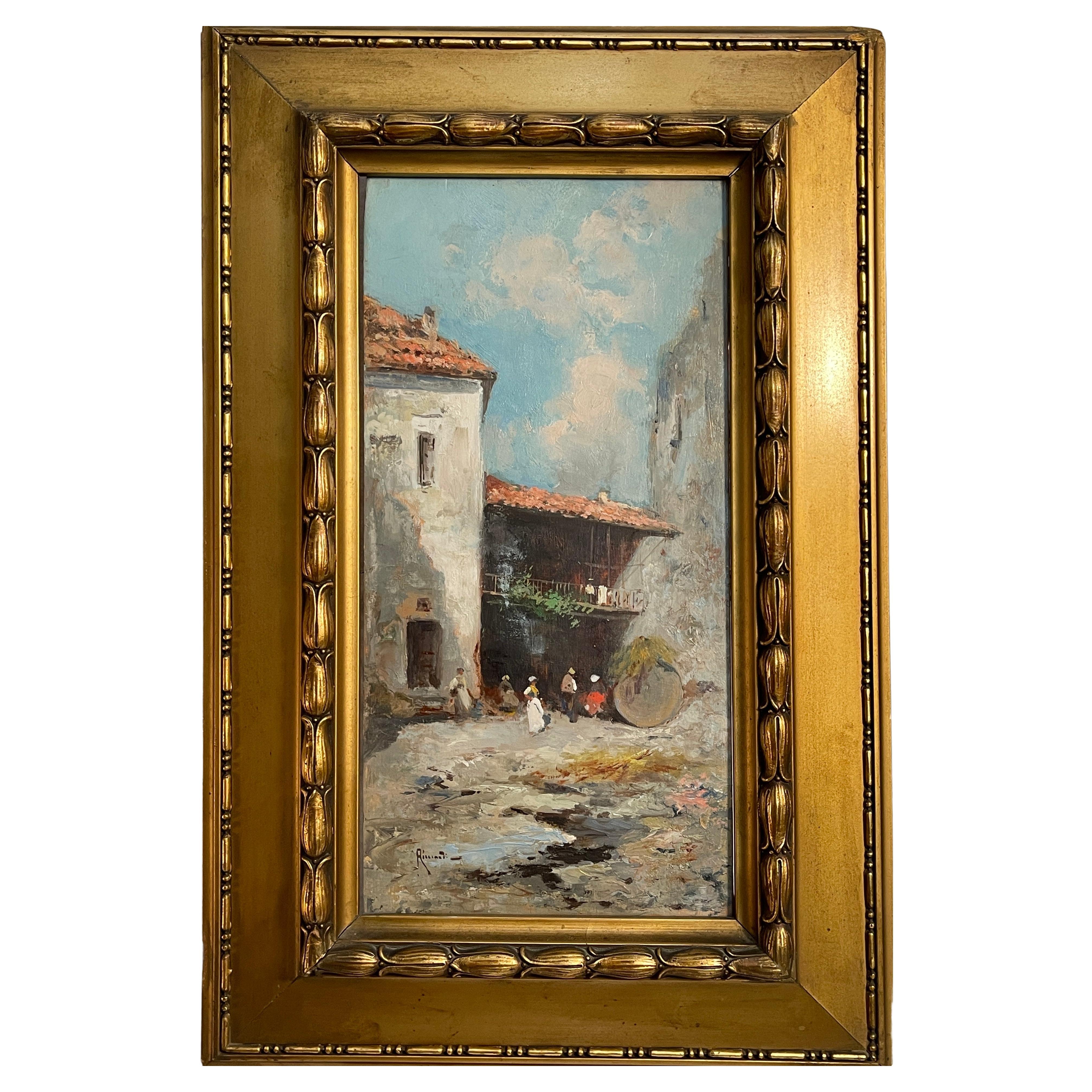Oil painting on wood, country houses, late 19th century, Ricciardi For Sale