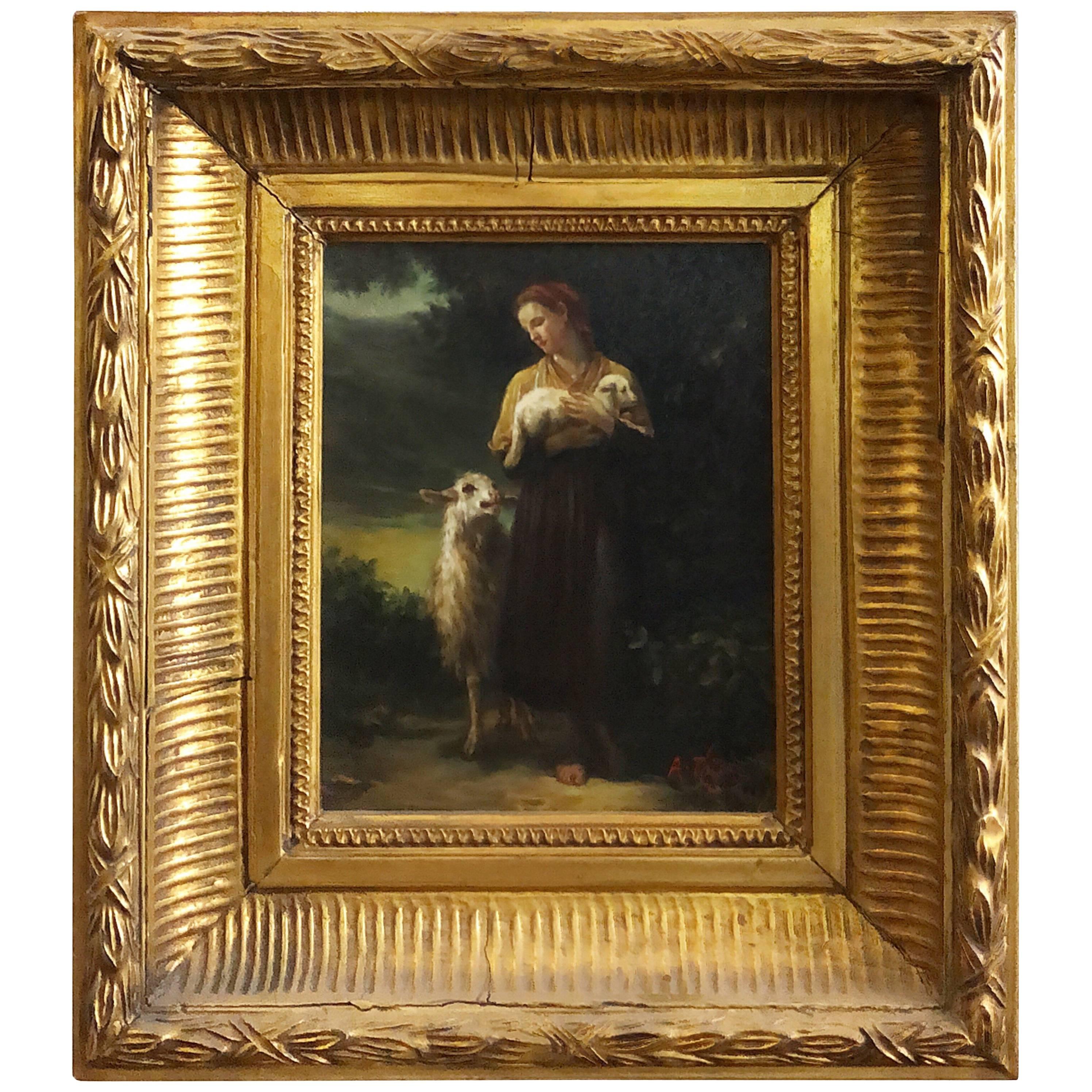 Oil Painting on Wood "the Shepherdess" William-Adolphe Bouguereau
