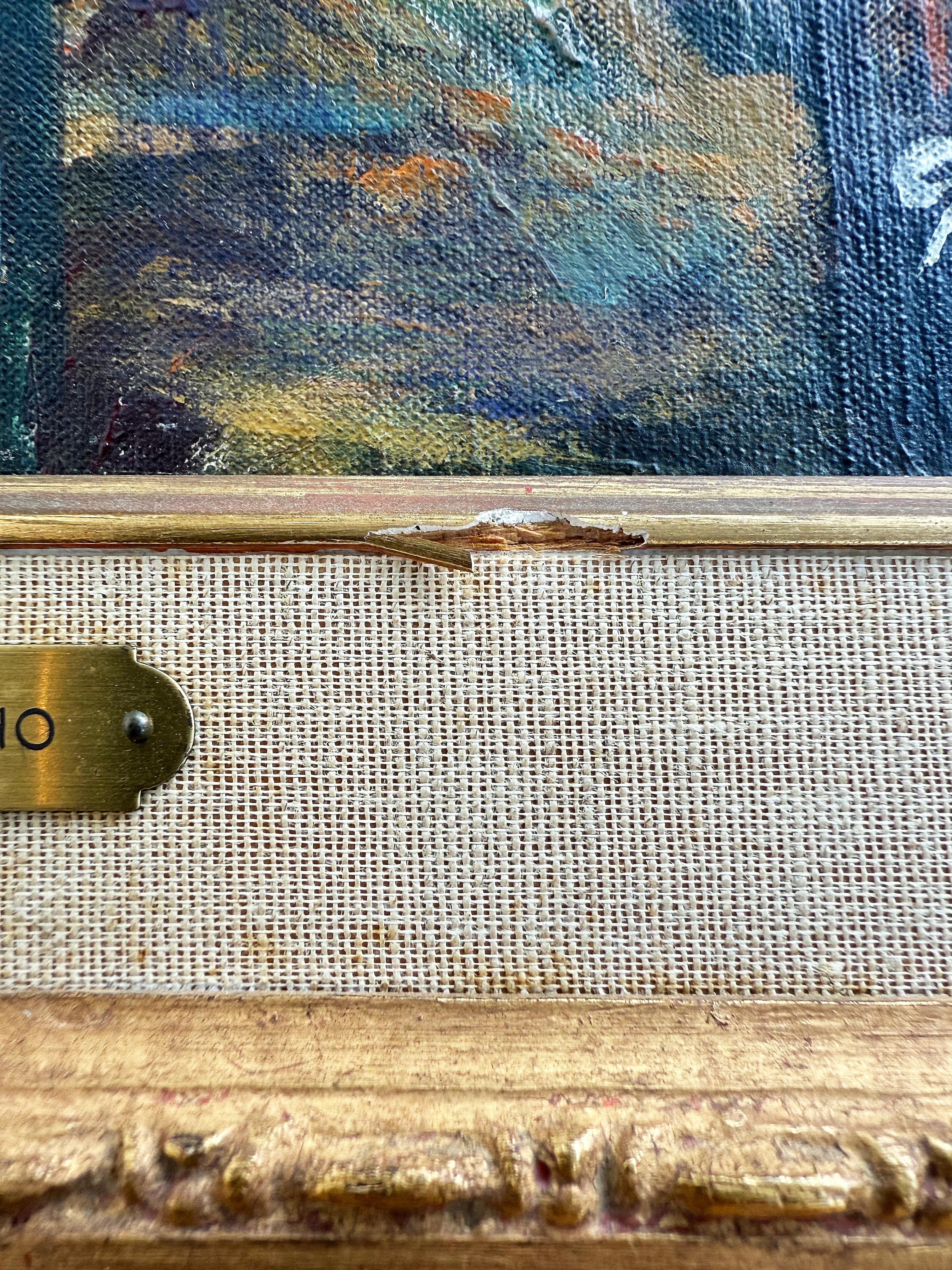 Bois doré Peinture à l'huile sur Wood, artiste vénézuélien Gabriel Bracho Porte de l'aqueduc de Caracas en vente