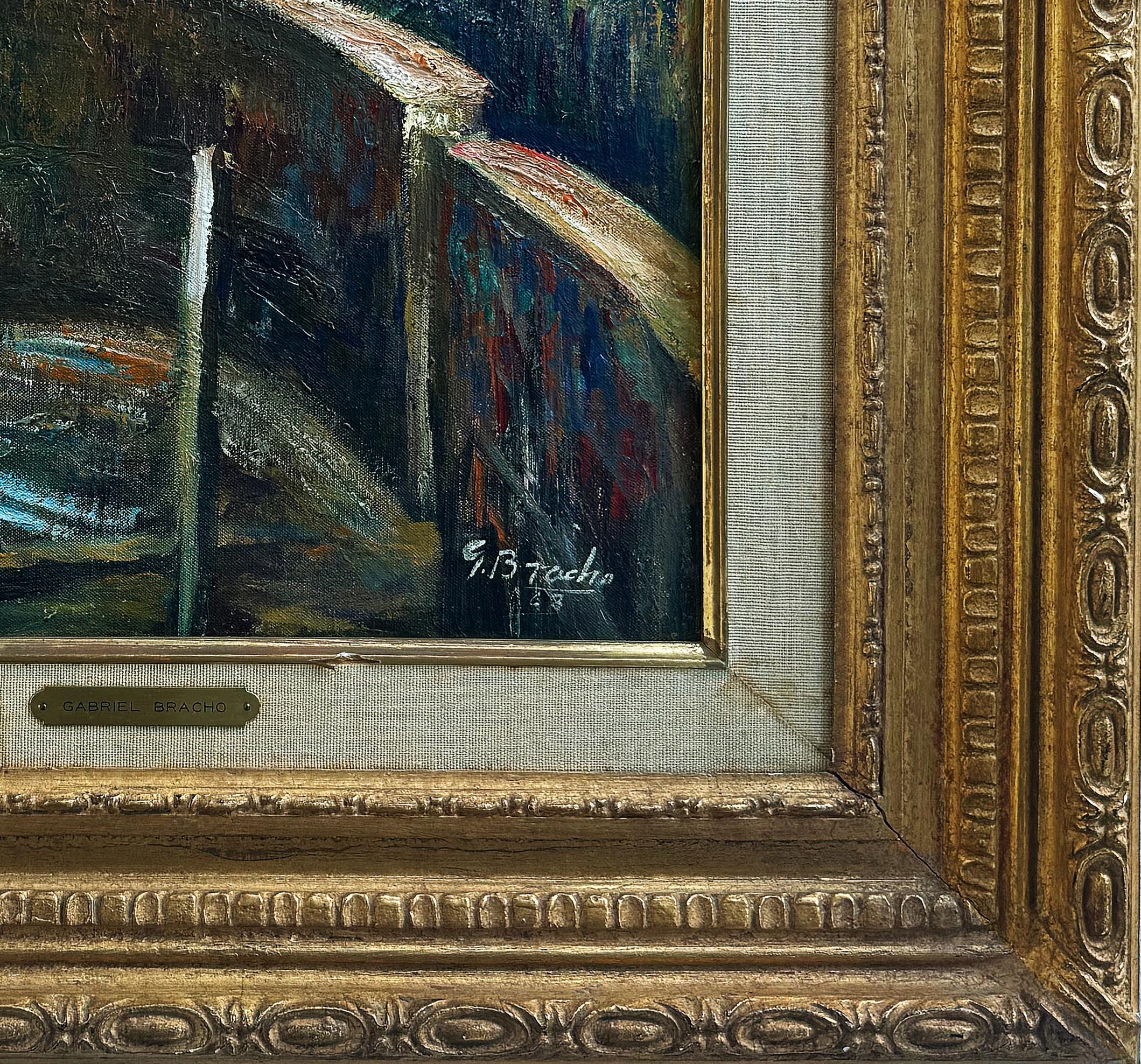 Peinture à l'huile sur Wood, artiste vénézuélien Gabriel Bracho Porte de l'aqueduc de Caracas en vente 2