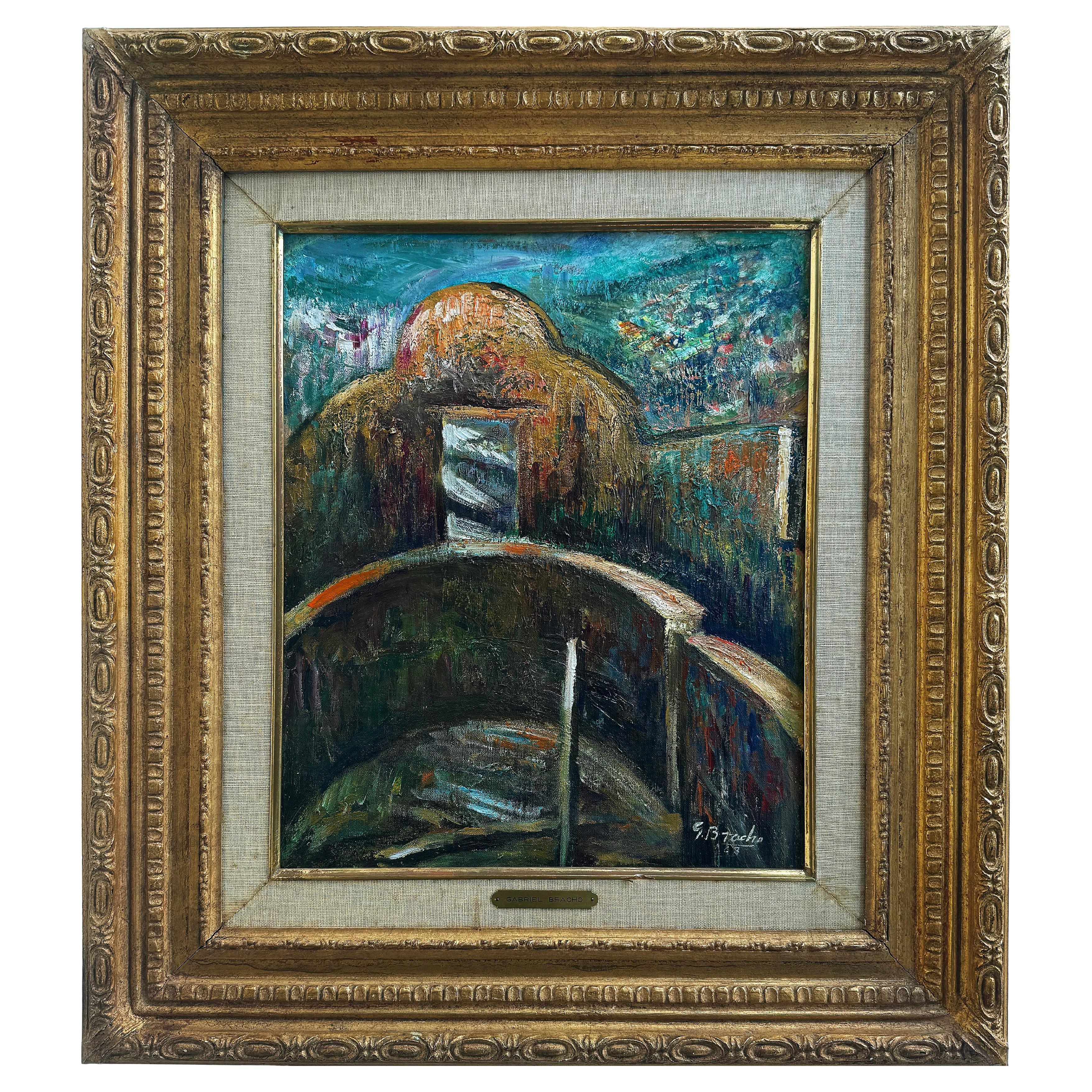 Ölgemälde auf Holz, venezolanischer Künstler Gabriel Bracho Aquaduct Tür von Caracas