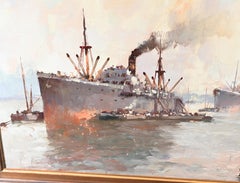 Oil Painting Ostend Maritime Ship Signed Pauwels Antique Art