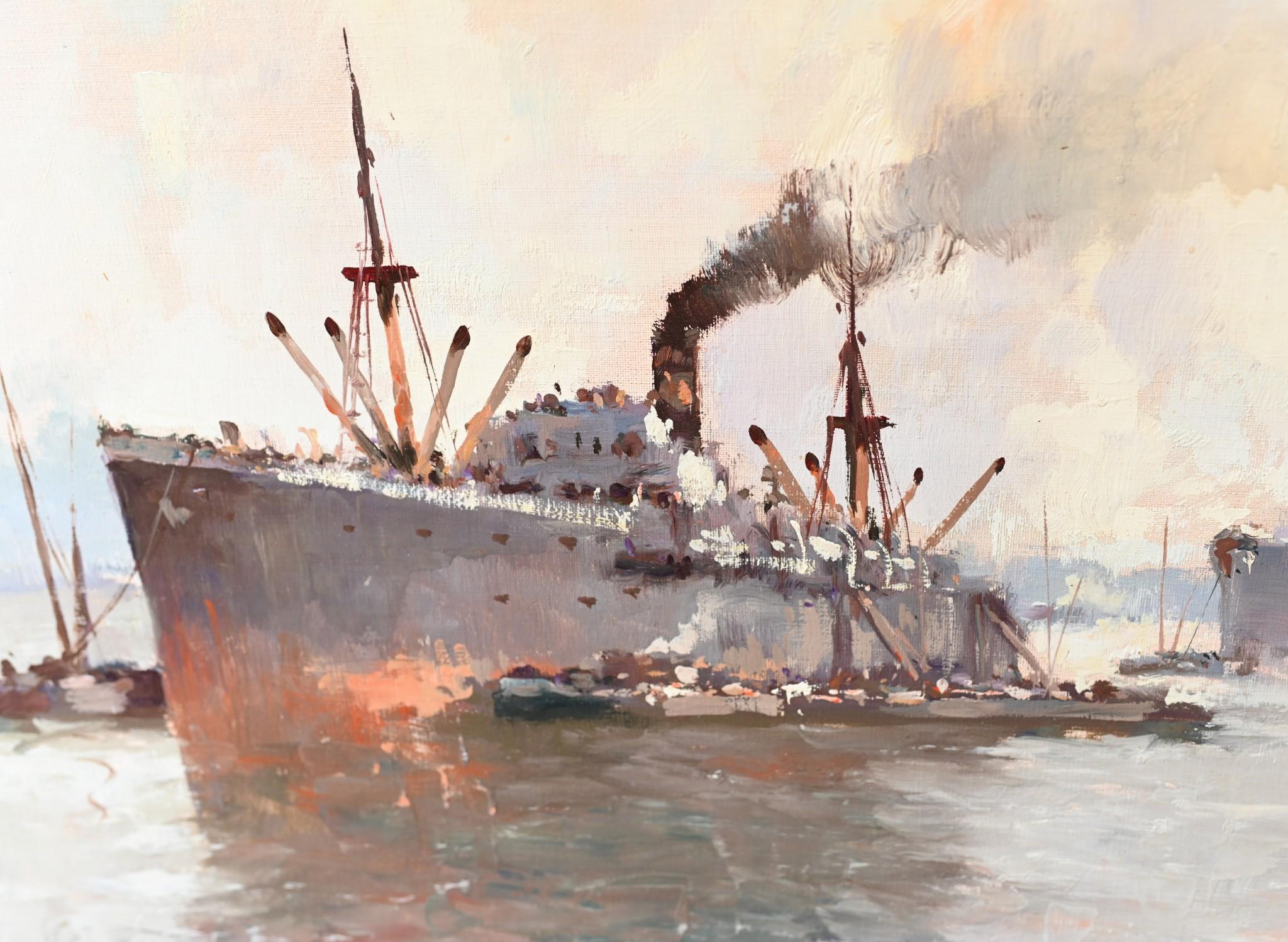 Peinture à l'huile d'un navire maritime d' Ostend signée Pauwels Antique Art Bon état - En vente à Potters Bar, GB