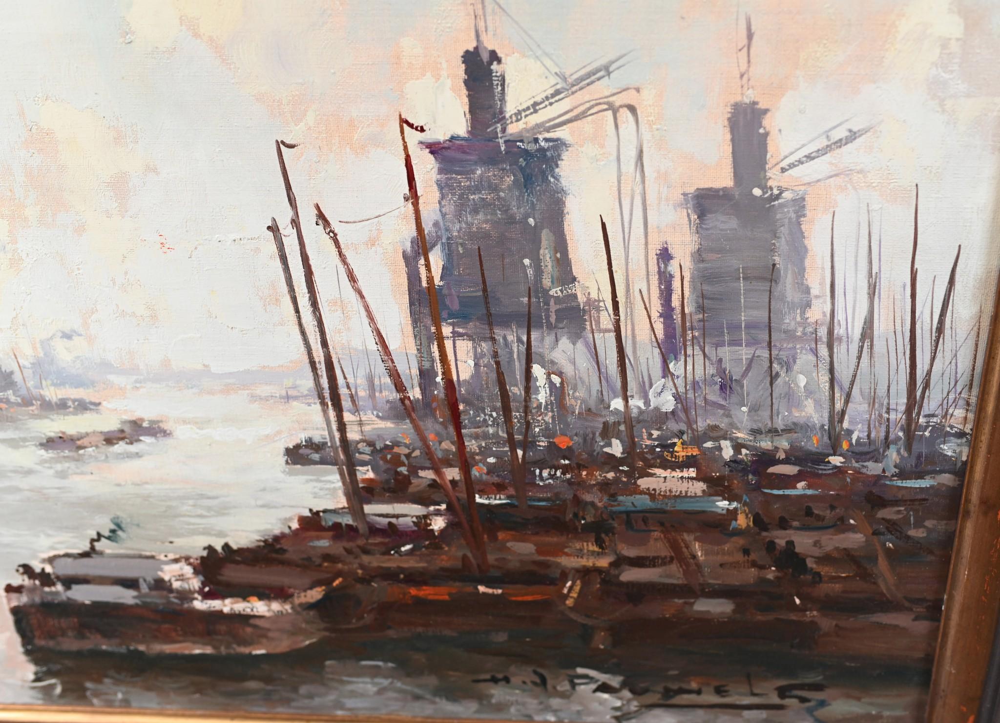 Peinture à l'huile d'un navire maritime d' Ostend signée Pauwels Antique Art en vente 2