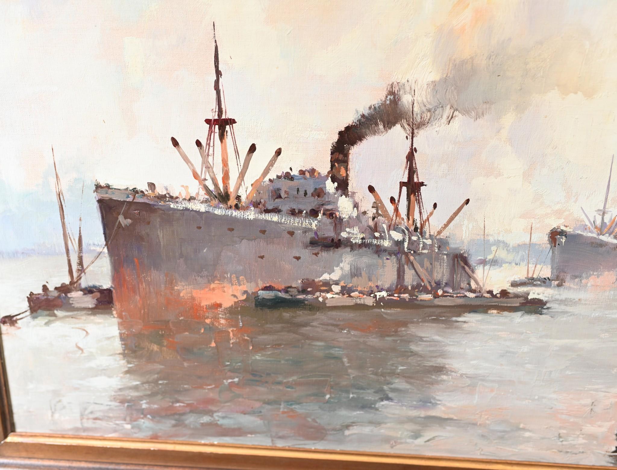 Peinture à l'huile d'un navire maritime d' Ostend signée Pauwels Antique Art en vente 3