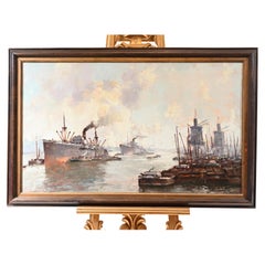 Oil Painting Ostend Maritime Ship Signed Pauwels Antique Art