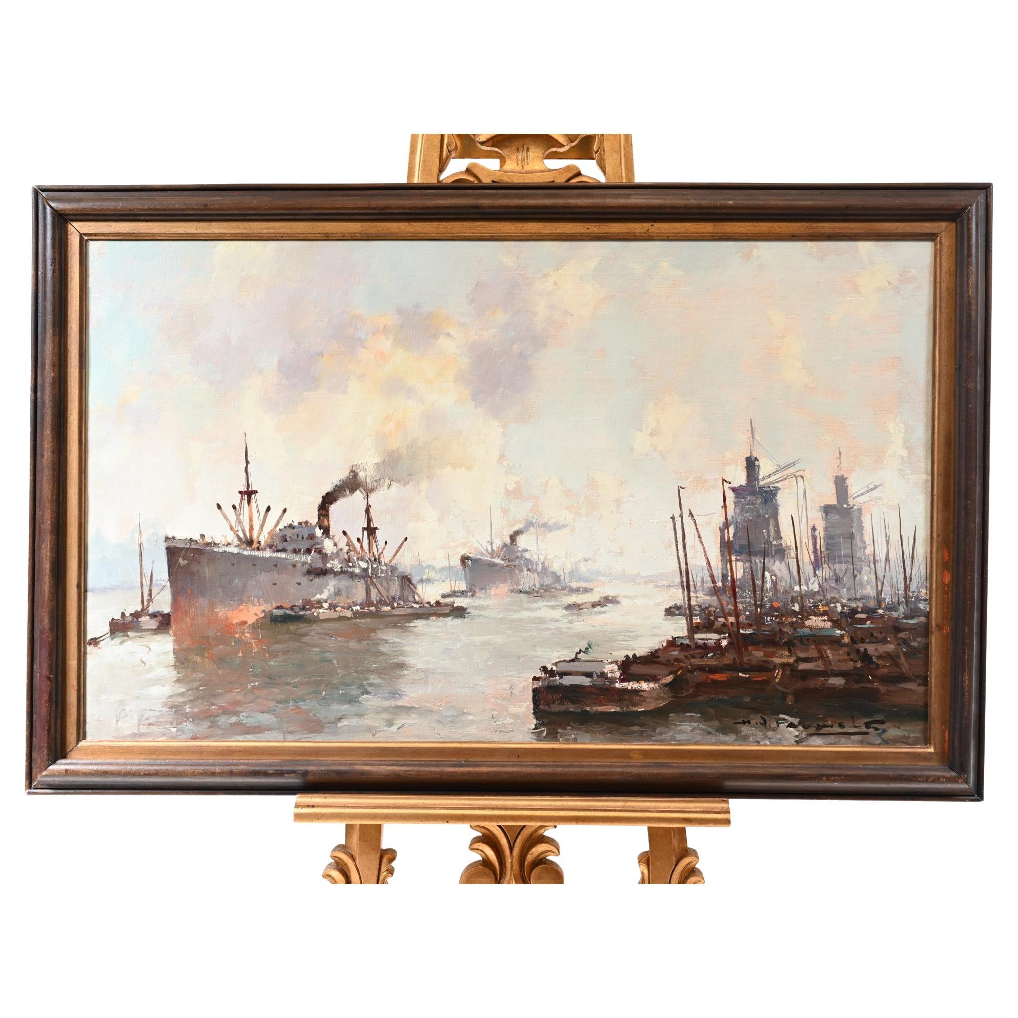 Pittura a olio Ostenda Nave marittima firmata Pauwels Arte antica
