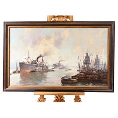 Peinture à l'huile d'un navire maritime d' Ostend signée Pauwels Antique Art