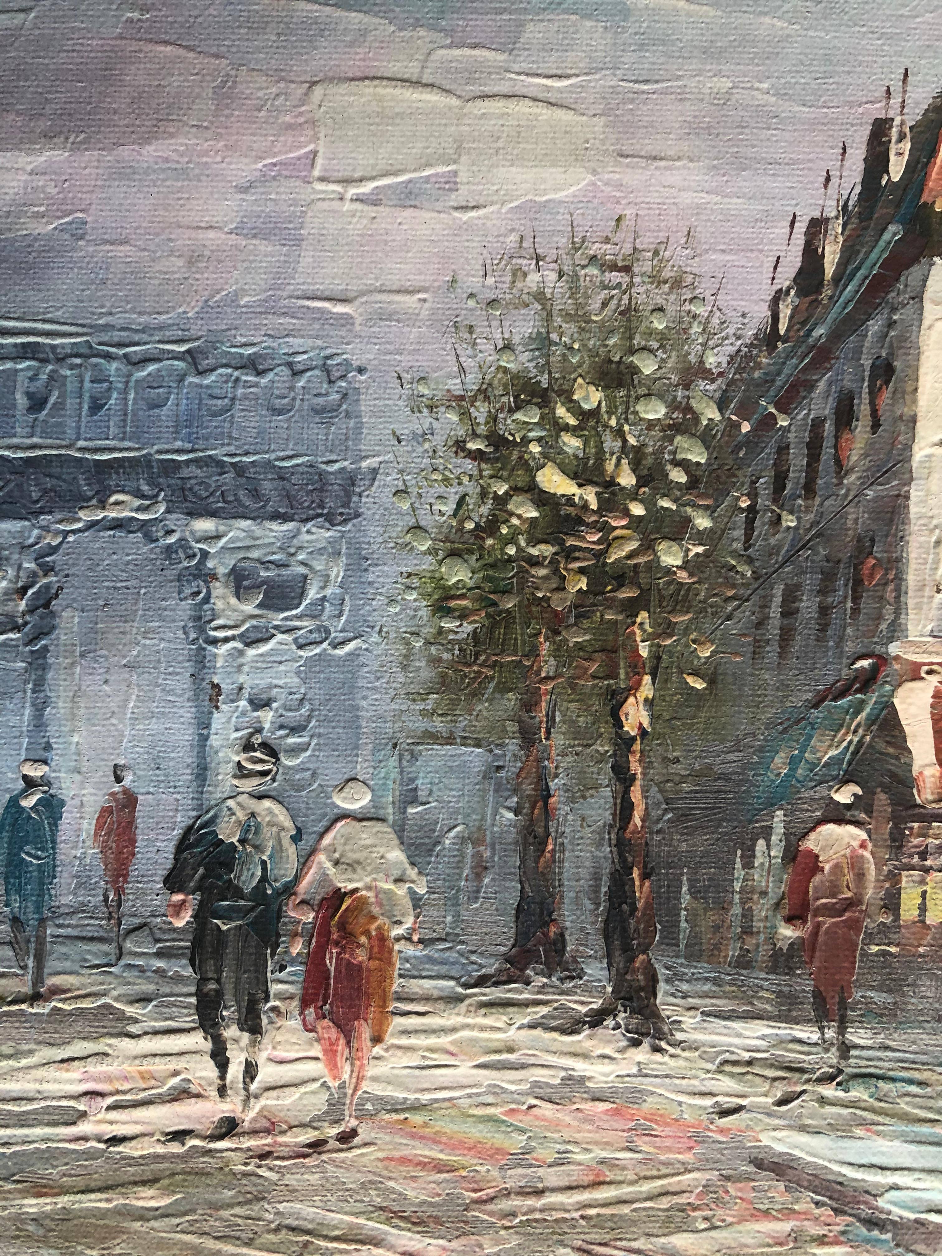Art déco Peinture  l'huile - Paysage urbain de Paris par Caroline Burnett, signe