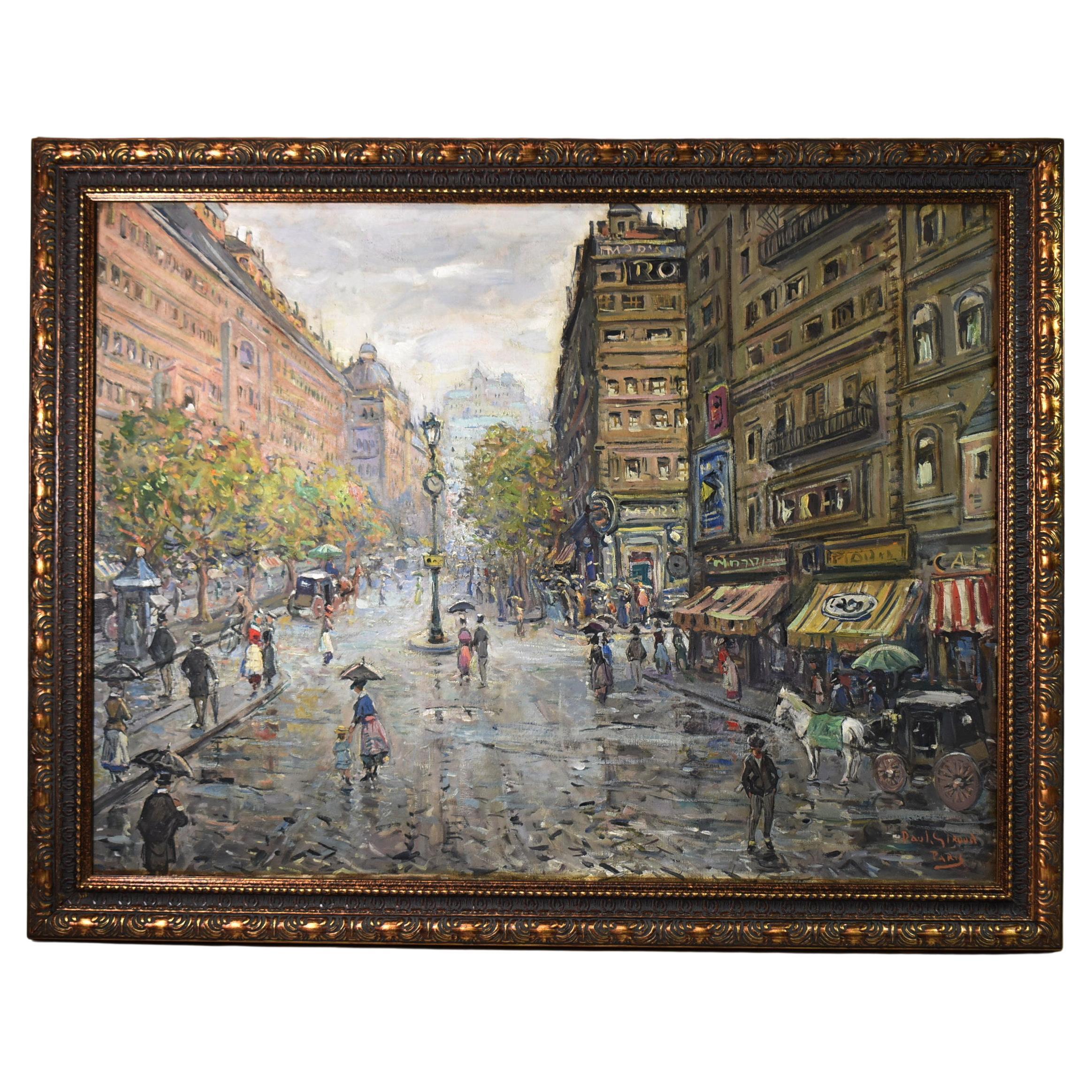 Oil Painting Paris Street Scene Paul Giroud 1844-1917 For Sale