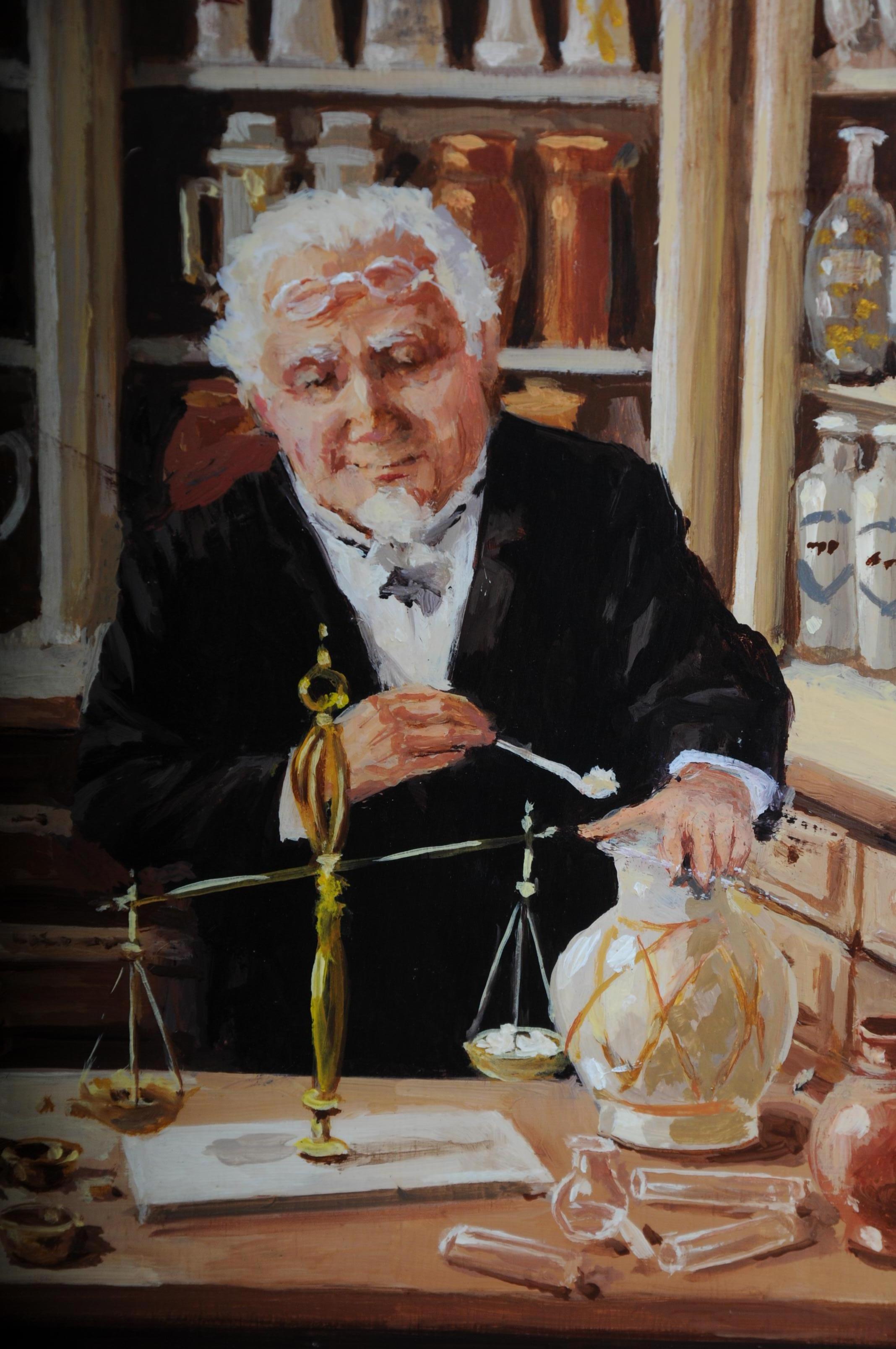 Oil Painting Pharmacist Signed, 20th Century For Sale 3