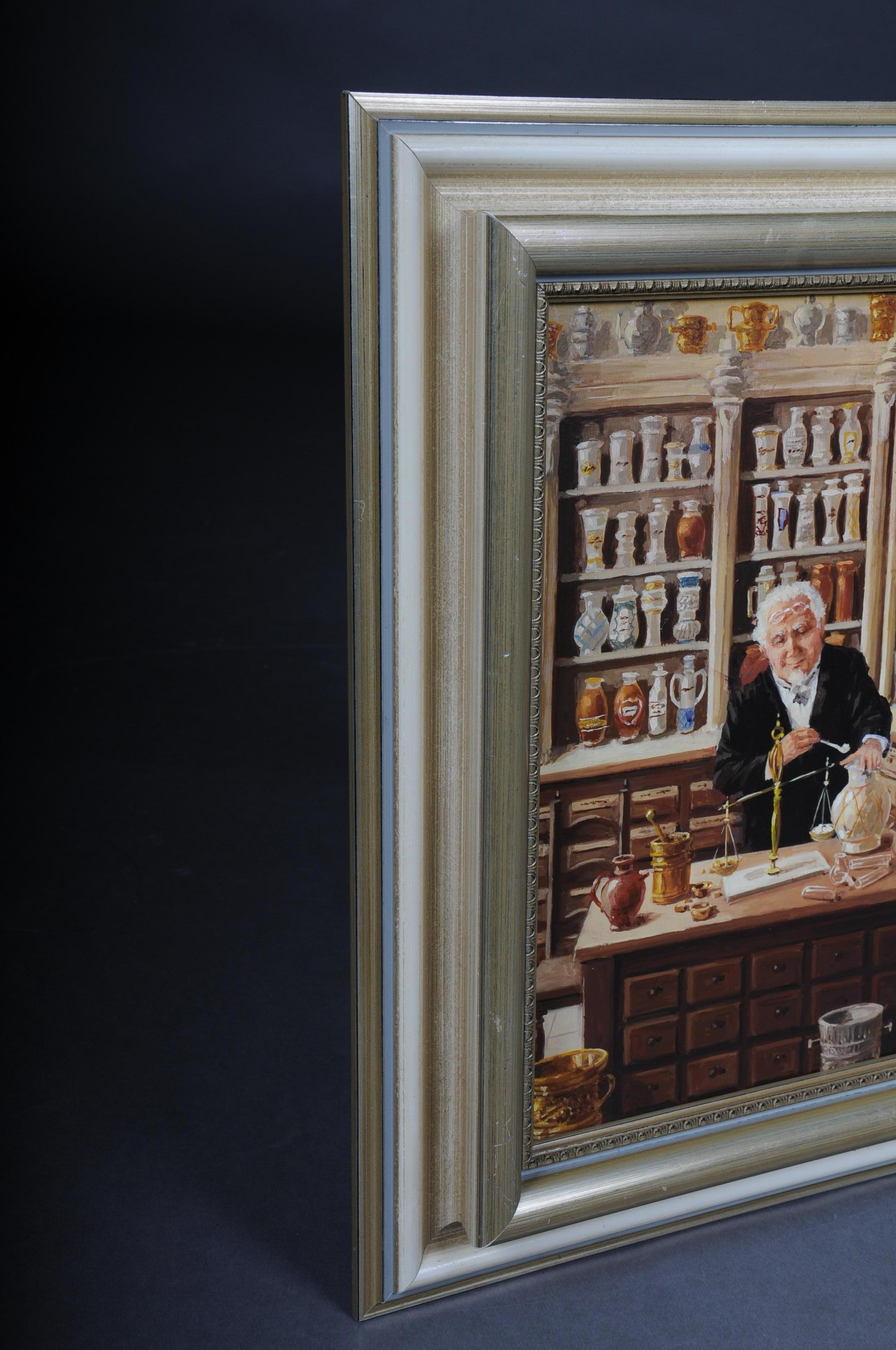 Oil Painting Pharmacist Signed, 20th Century For Sale 5