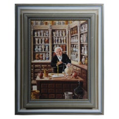 Oil Painting Pharmacist Signed, 20th Century