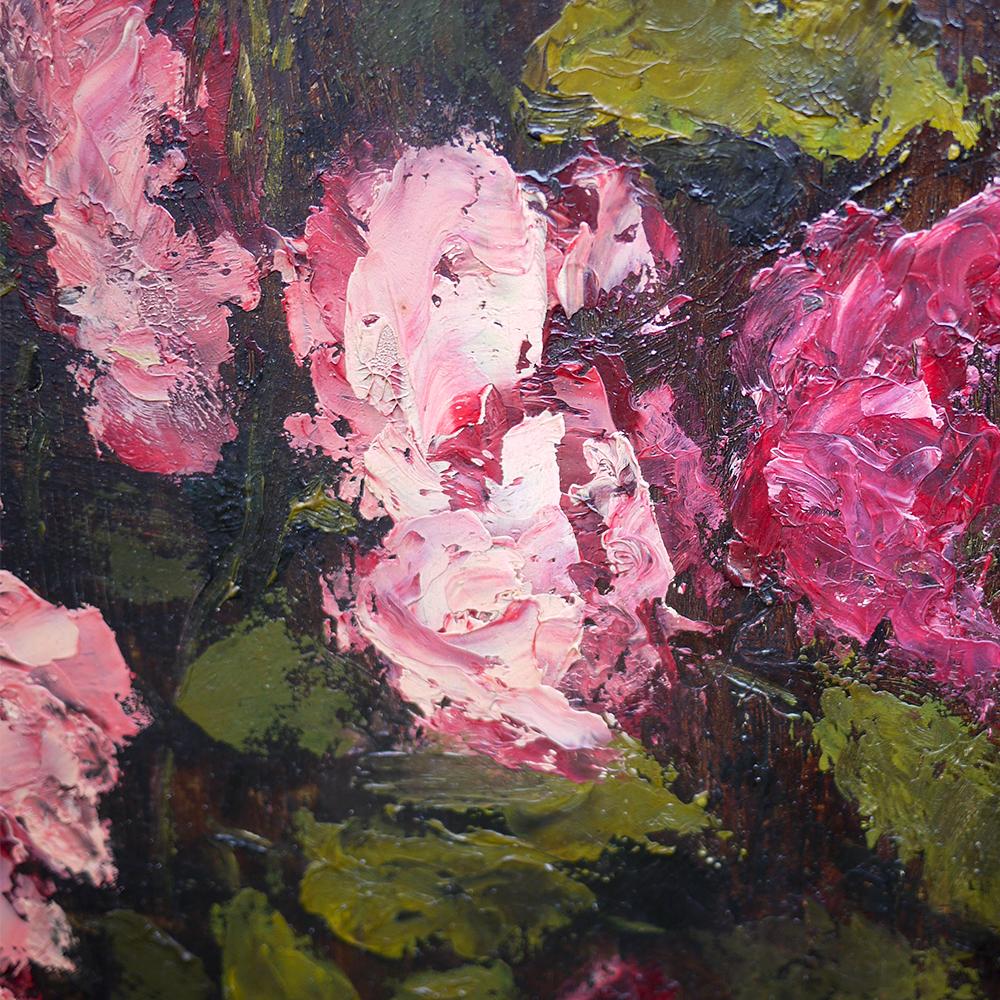 Oiled Roses Oil Painting, Flowers Oil on Board, Dario De Pedrinis, Italy, 1961