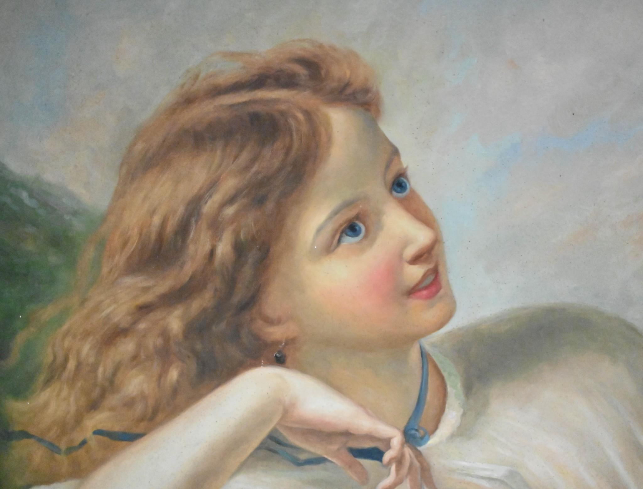 Oil Painting Portrait Edwardian Girl - English Art For Sale 1