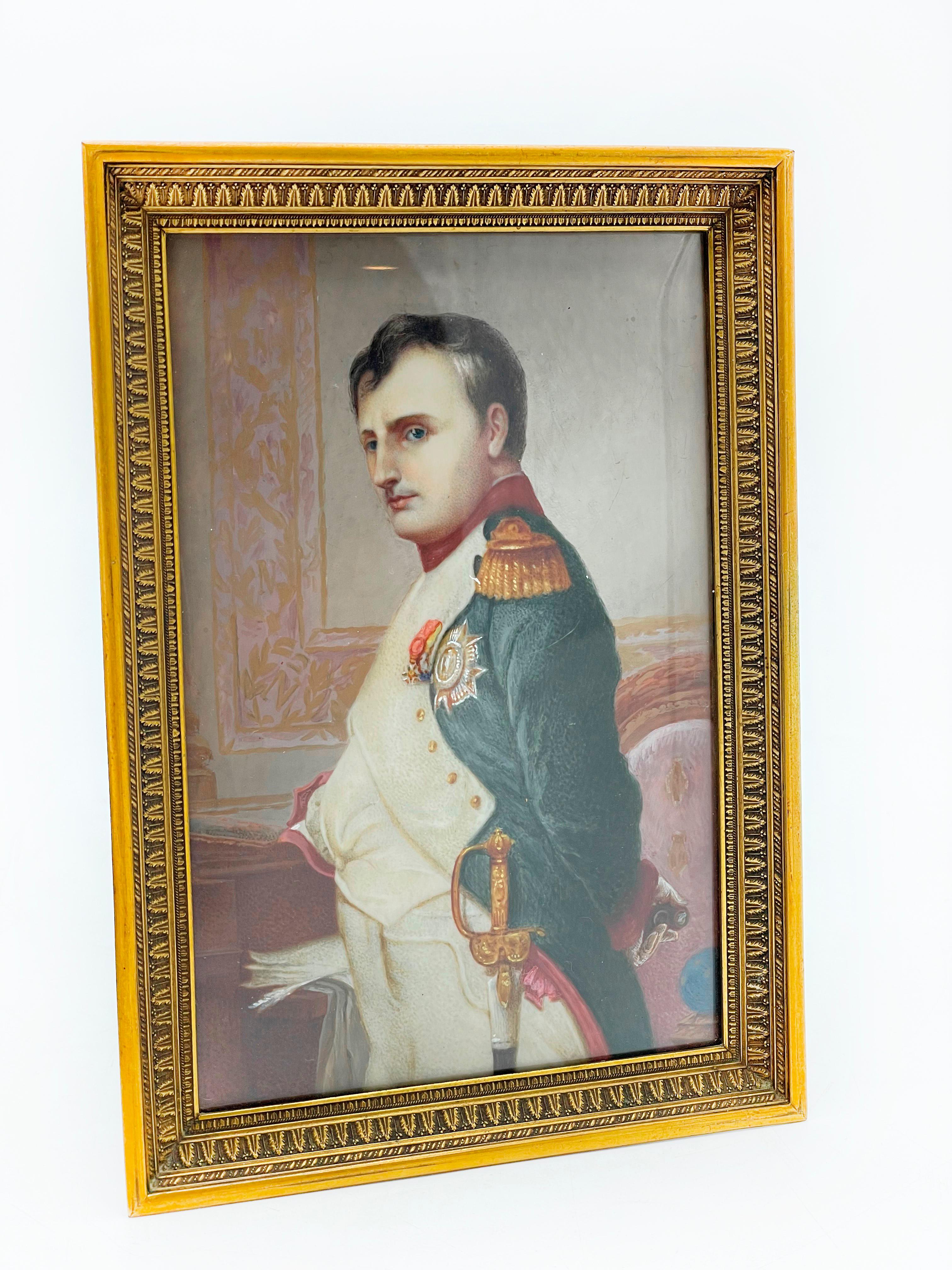 Antique Oil Painting French Portrait Miniature: Napoleon Bonaparte, Full Military Dress
France, Mid-19th Century

Measures:
13 centimeters high
9 centimeters width

Neoclassical Style / Wood and Hand-Painted

This magnificent miniature is a true
