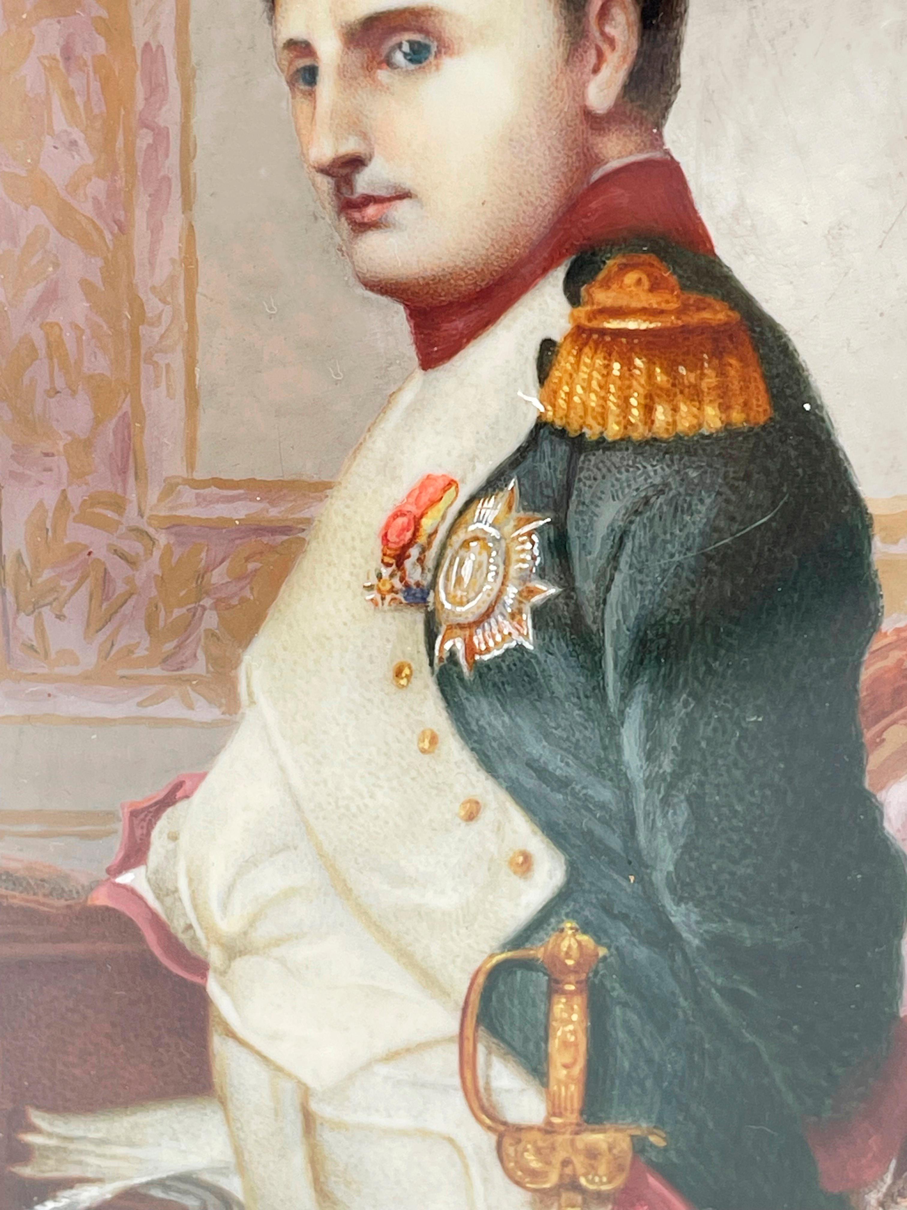 XIXe siècle Peinture à l'huile Portrait Miniature : Napoléon Bonaparte, en tenue militaire en vente