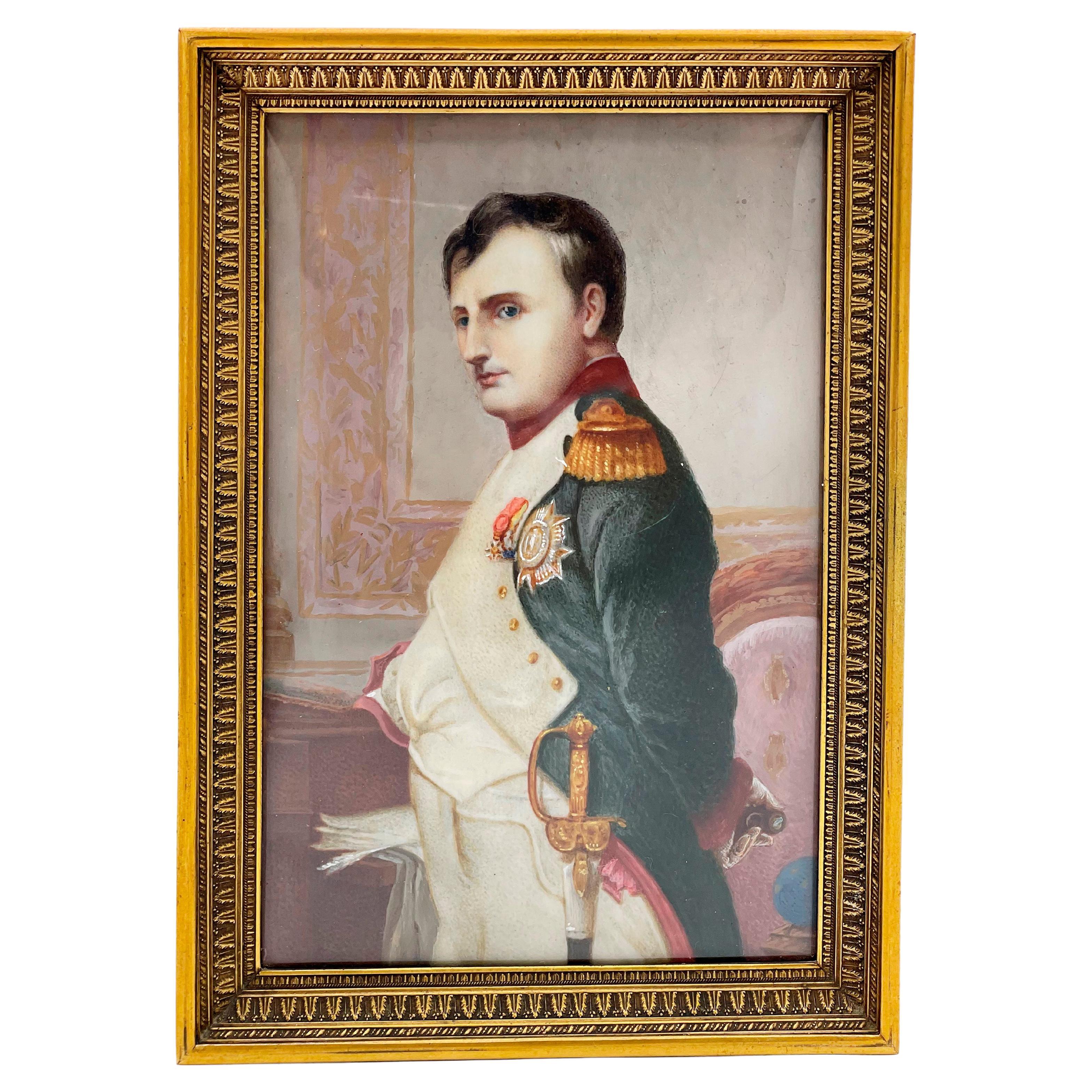 Oil Painting Portrait Miniature: Napoleon Bonaparte, Full Military Dress For Sale