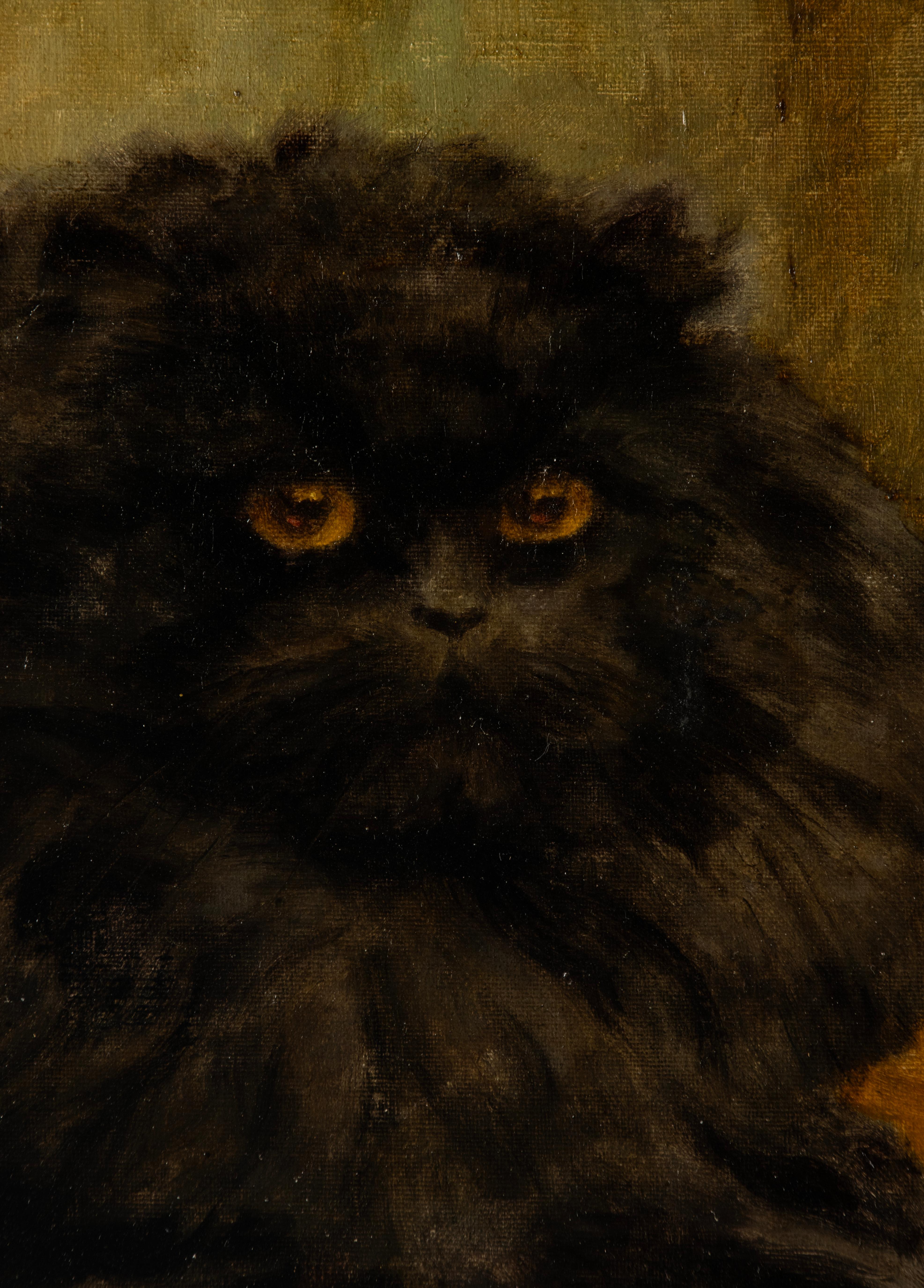 Oil Painting - Portrait of a Black Persian Cat - Diane Linnig - 1937 In Good Condition In Casteren, Noord-Brabant