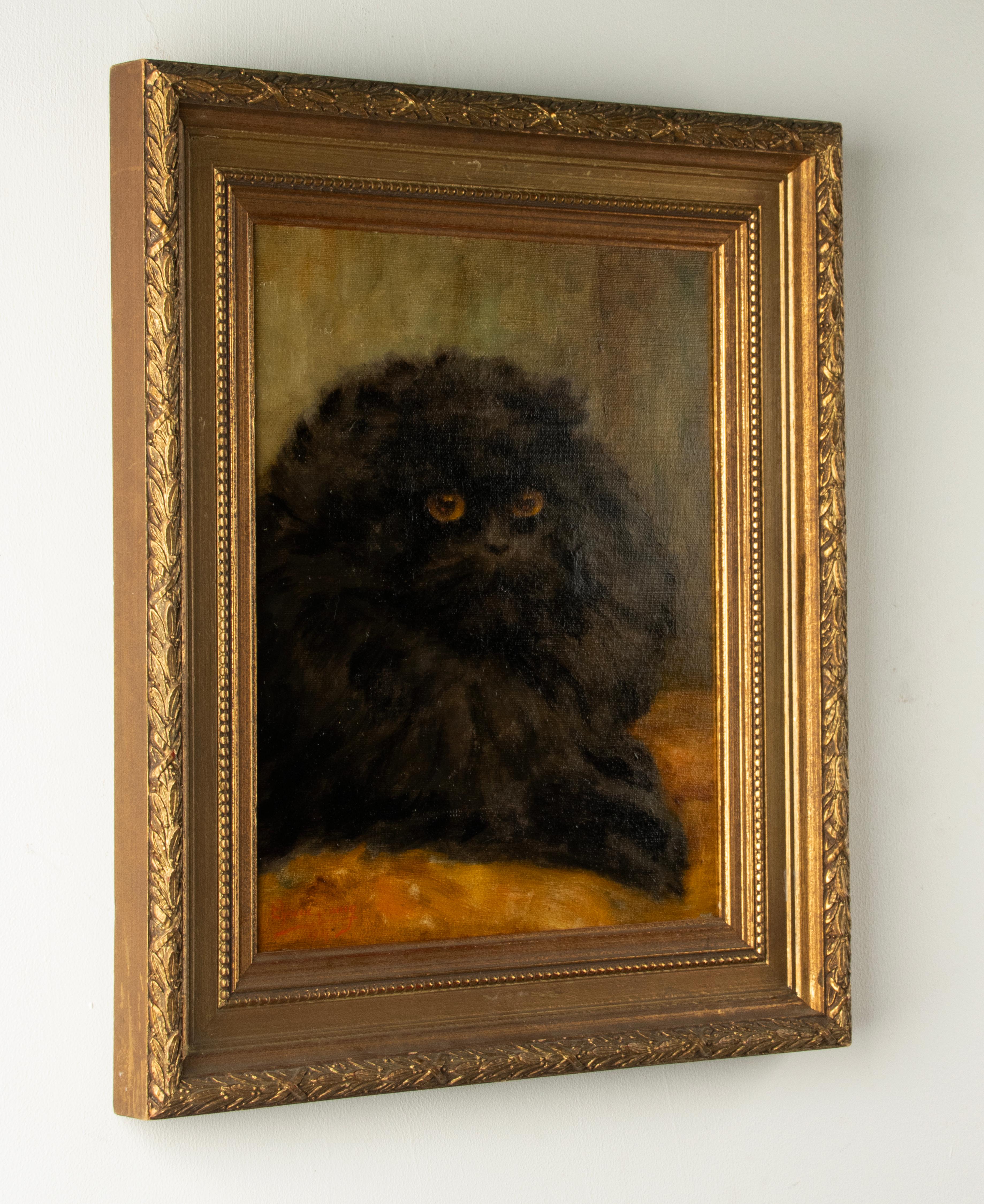 20th Century Oil Painting - Portrait of a Black Persian Cat - Diane Linnig - 1937